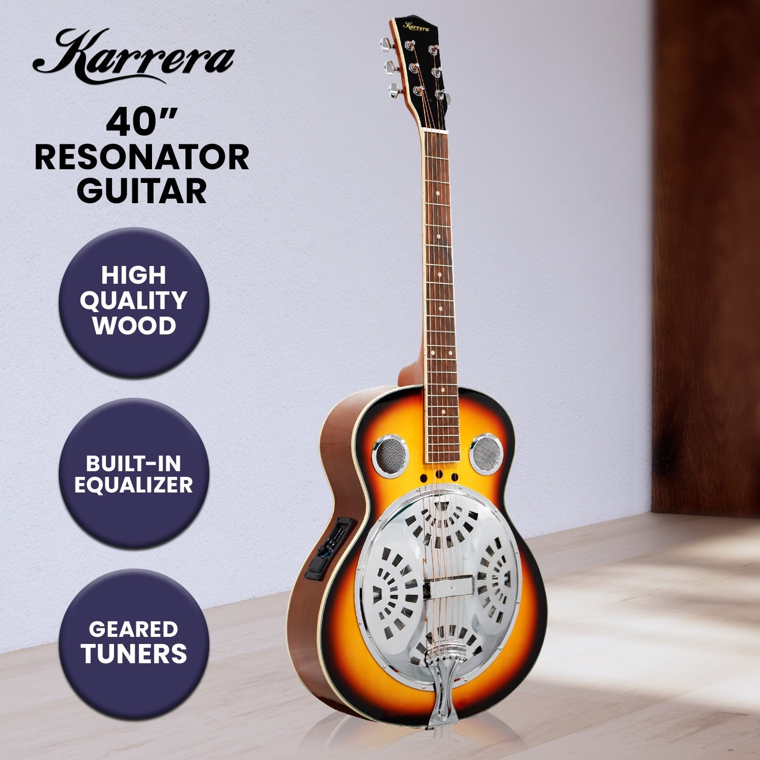 Karrera 40in Resonator Guitar - Sunburst 7