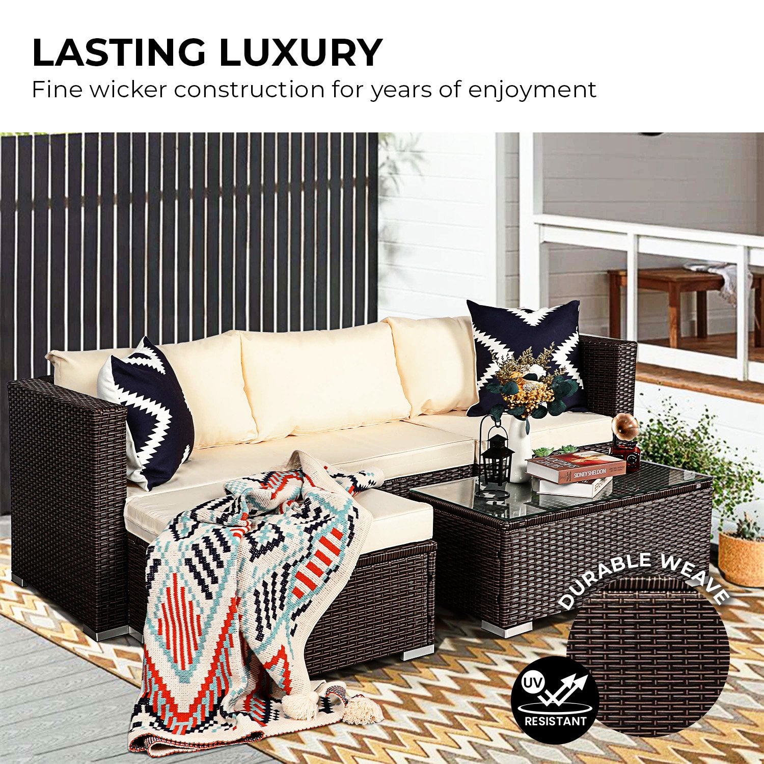 Sarantino 5pc Modular Outdoor Lounge Set PE Rattan - Brown 7