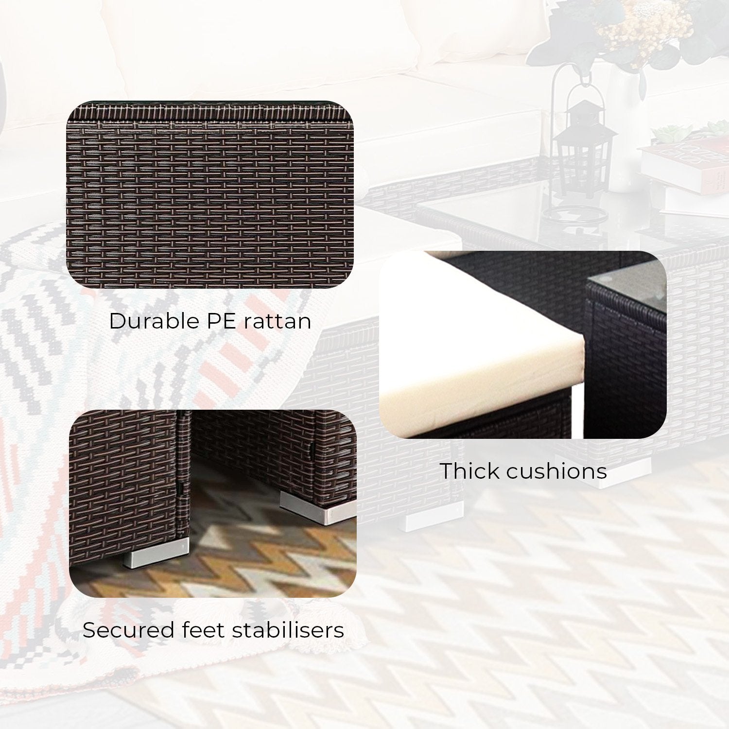 Sarantino 5pc Modular Outdoor Lounge Set PE Rattan - Brown 8
