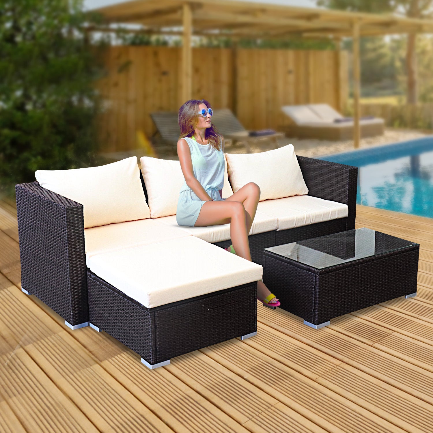 Sarantino 5pc Modular Outdoor Lounge Set PE Rattan - Brown 11