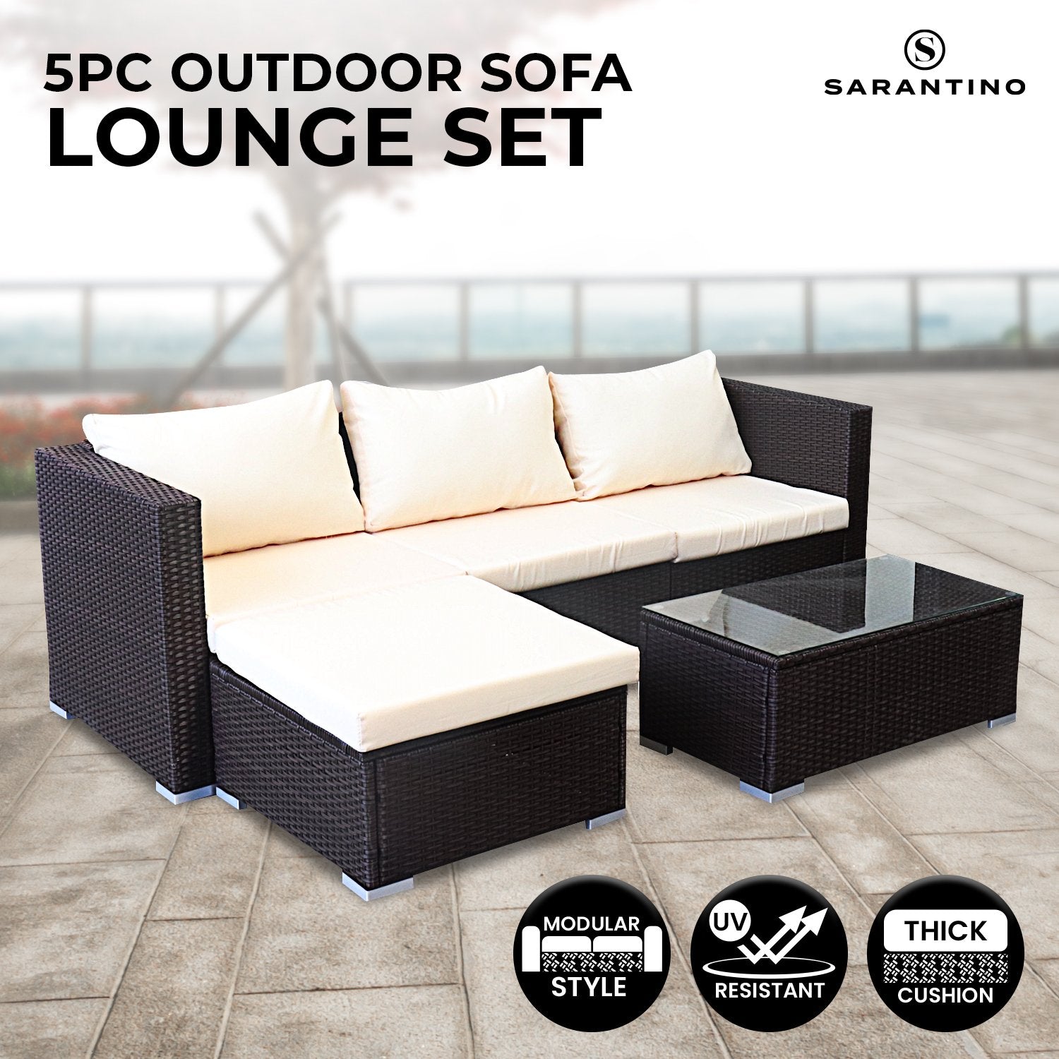 Sarantino 5pc Modular Outdoor Lounge Set PE Rattan - Brown 12
