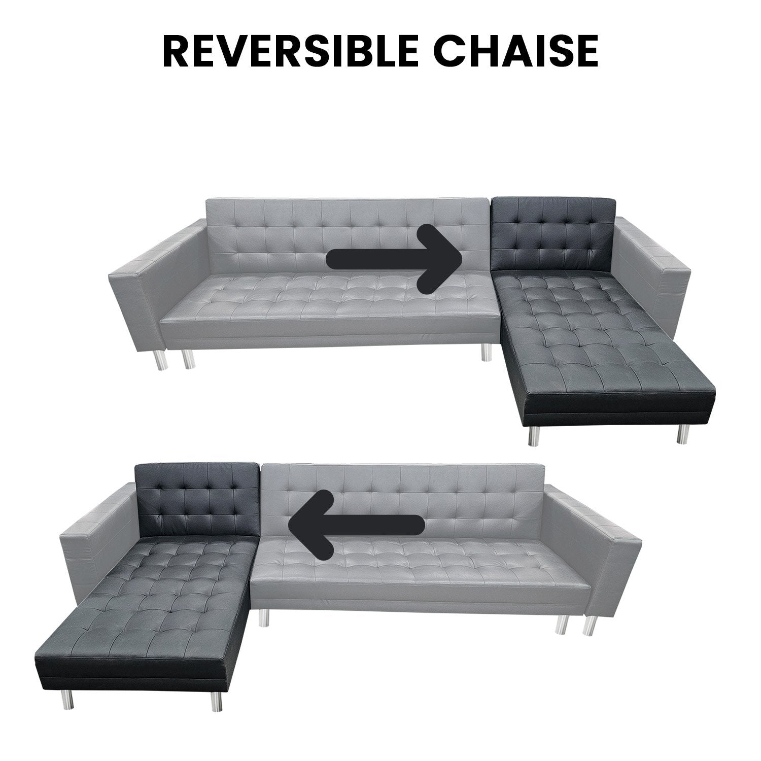 Sarantino Corner Faux Leather Sofa Bed Couch with Chaise - Black 5