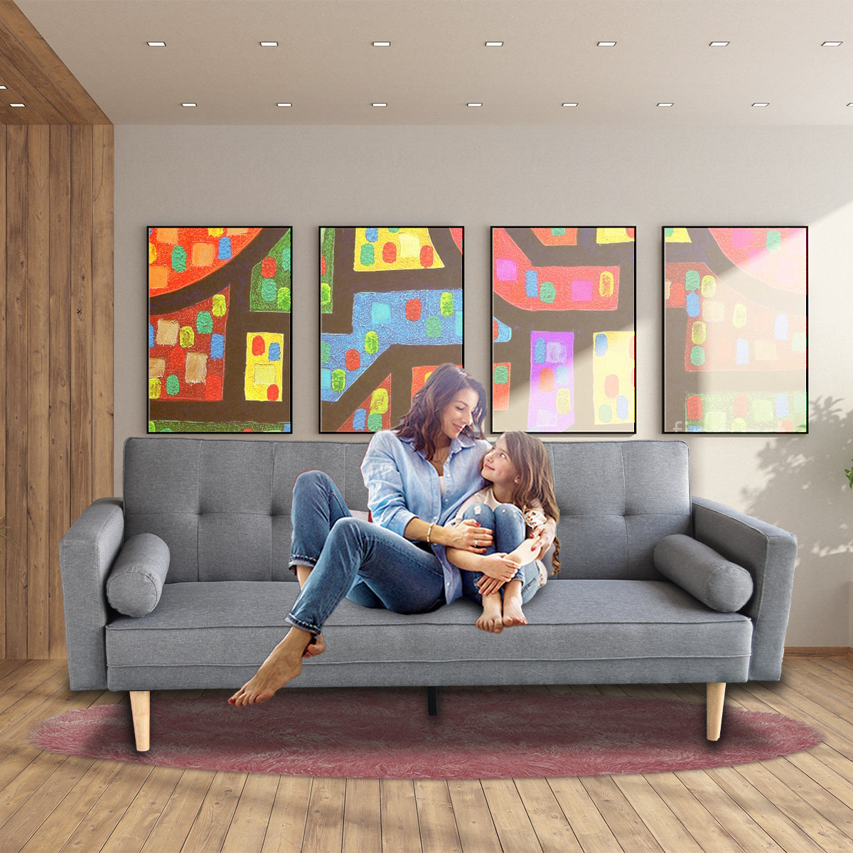 Sarantino Madison Sofa Bed Lounge Couch Futon Furniture Home Light Grey Linen Suite 8