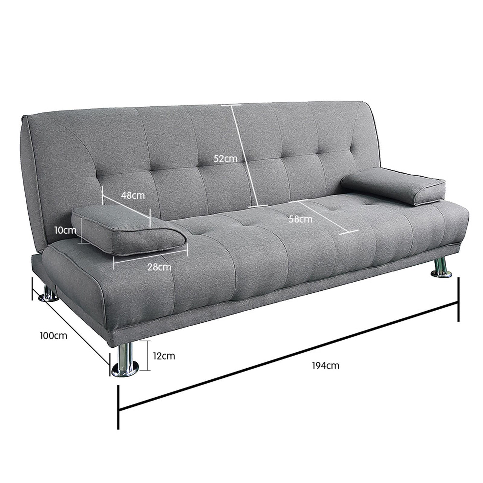 Sarantino Manhattan Sofa Bed Lounge Couch Futon Furniture Home Light Grey Linen Suite 4