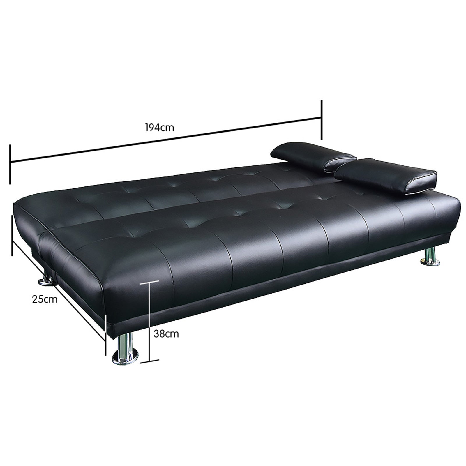 Sarantino Manhattan Sofa Bed Faux Leather Lounge Couch Futon Furniture Suite - Black 5