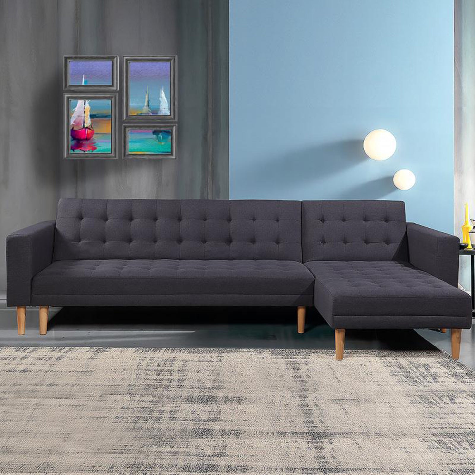 Sarantino Linen Fabric Corner Sofa Bed Couch Lounge With Chaise Furniture - Dark Grey 4