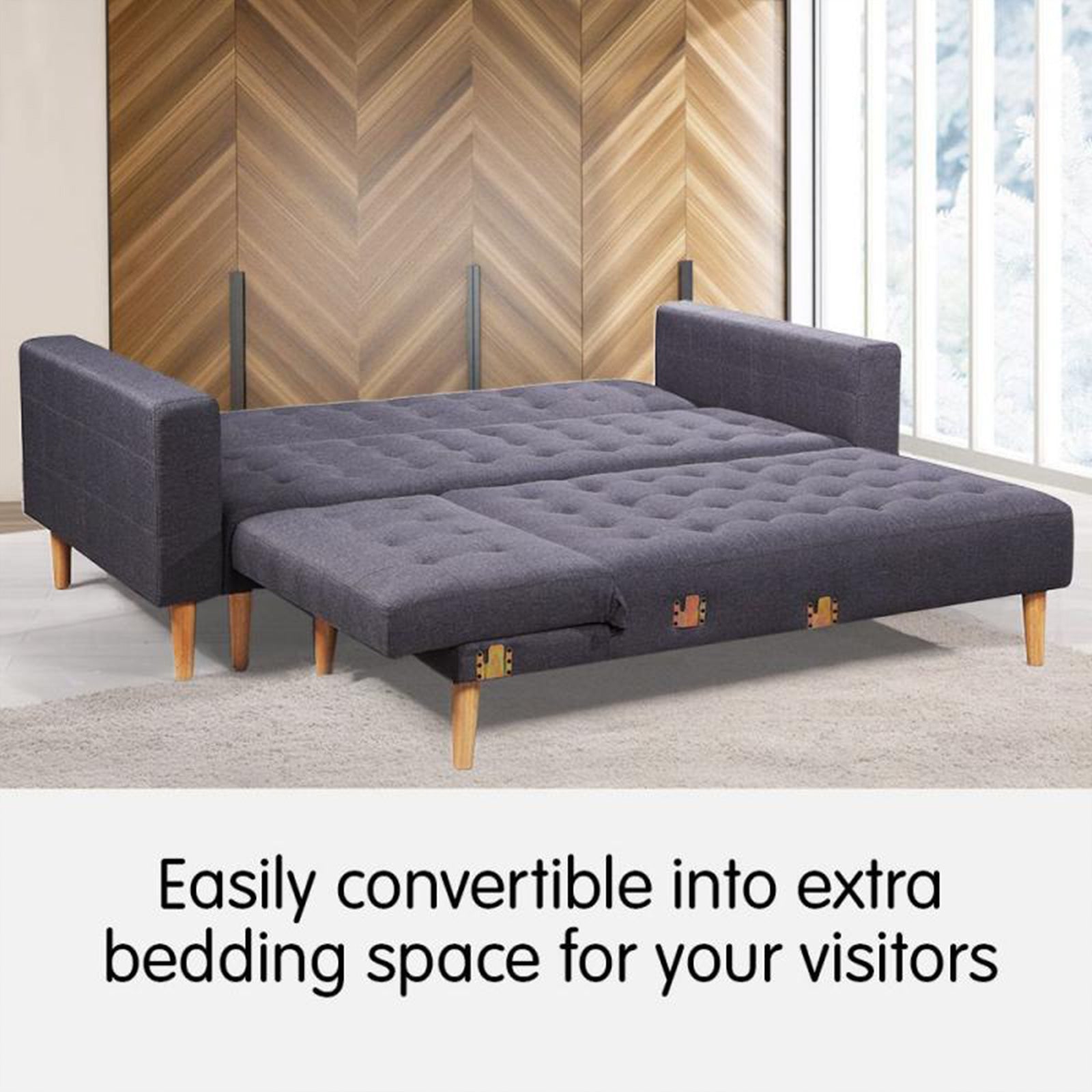 Sarantino Linen Fabric Corner Sofa Bed Couch Lounge With Chaise Furniture - Dark Grey 5