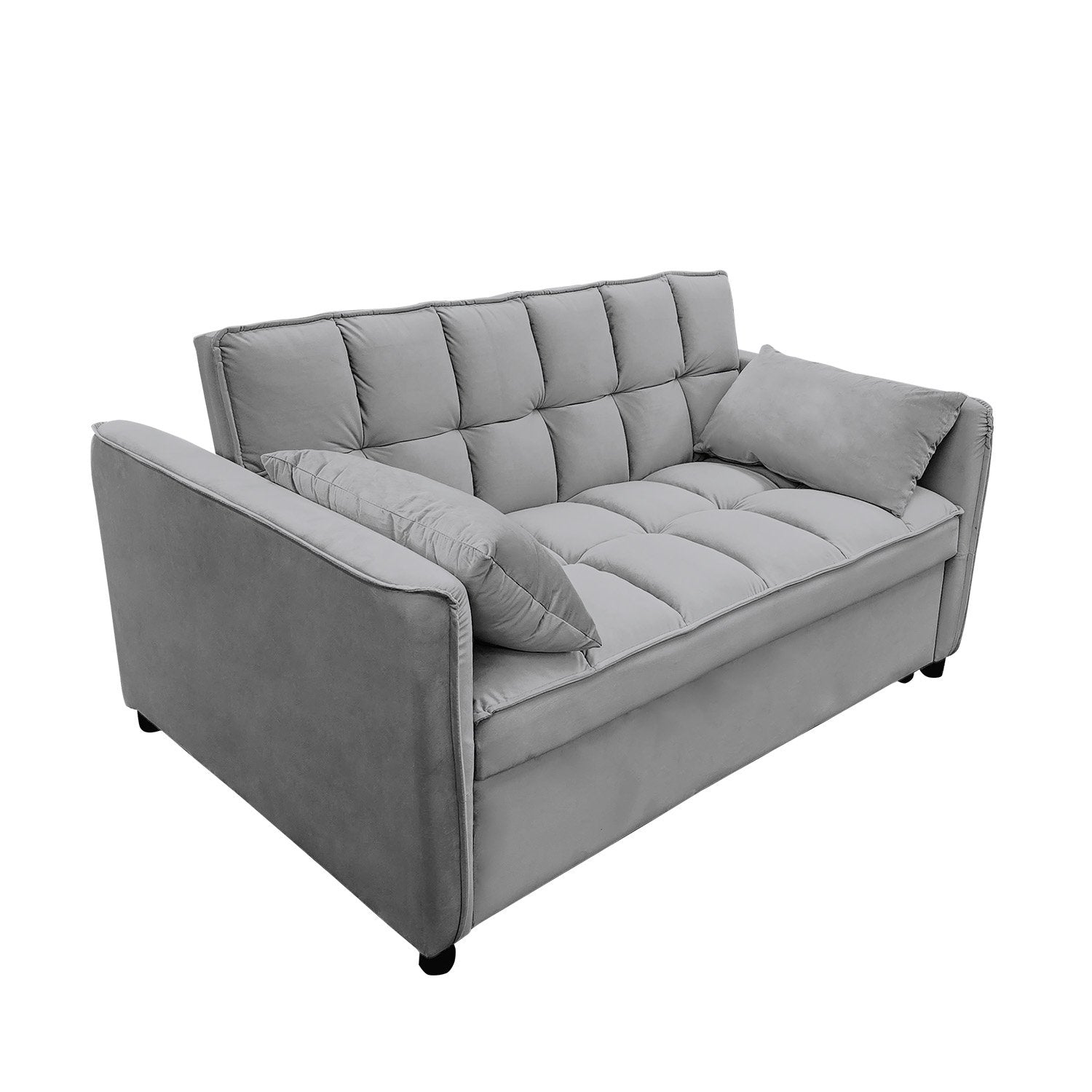 Sarantino Quincy 2-Seater Velvet Sofa Bed in Dark Grey with Wooden Frame and Tufted Design