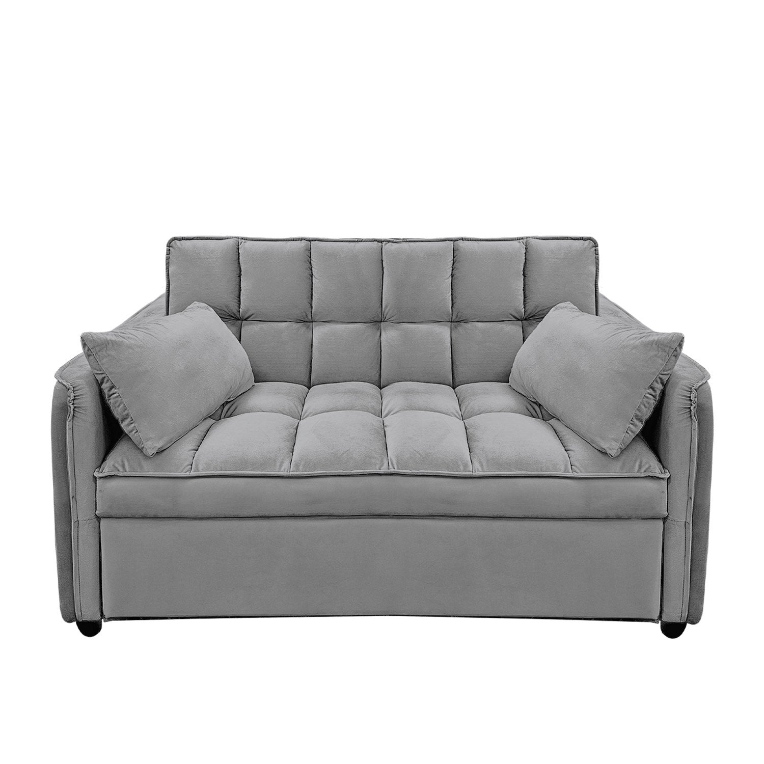 Sarantino Quincy 2-Seater Velvet Sofa Bed in Dark Grey with Wooden Frame and Tufted Design