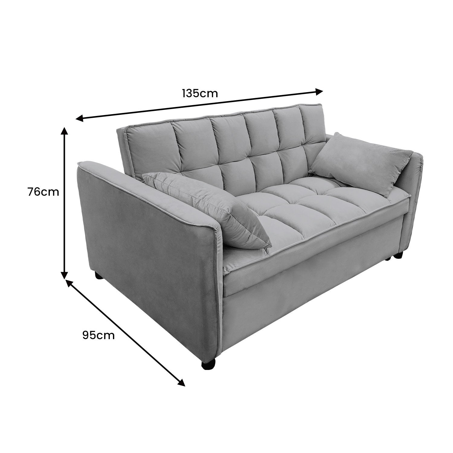 Sarantino Quincy 2-Seater Velvet Sofa Bed in Dark Grey with Wooden Frame and Tufted Design 3