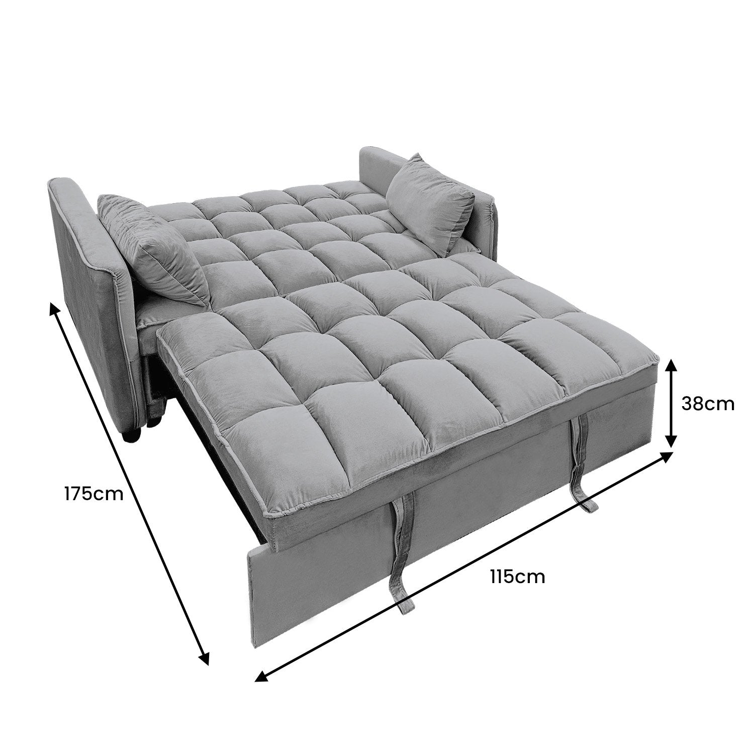 Sarantino Quincy 2-Seater Velvet Sofa Bed in Dark Grey with Wooden Frame and Tufted Design 4