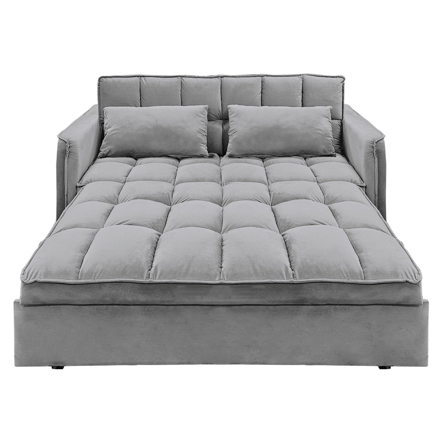 Sarantino Quincy 2-Seater Velvet Sofa Bed in Dark Grey with Wooden Frame and Tufted Design 5