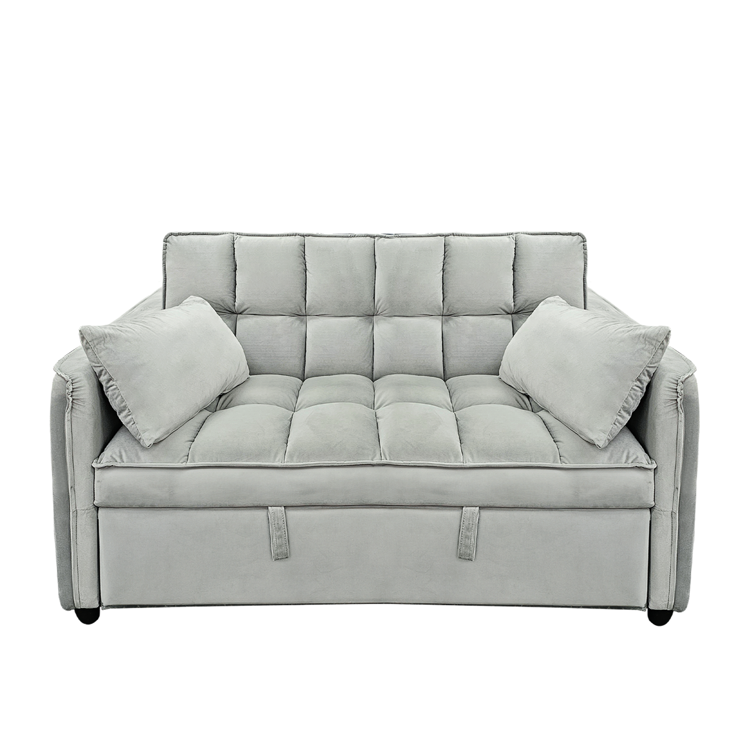 Sarantino Quincy 2-Seater Velvet Sofa Bed in Light Grey with Wooden Frame and Tufted Design 3