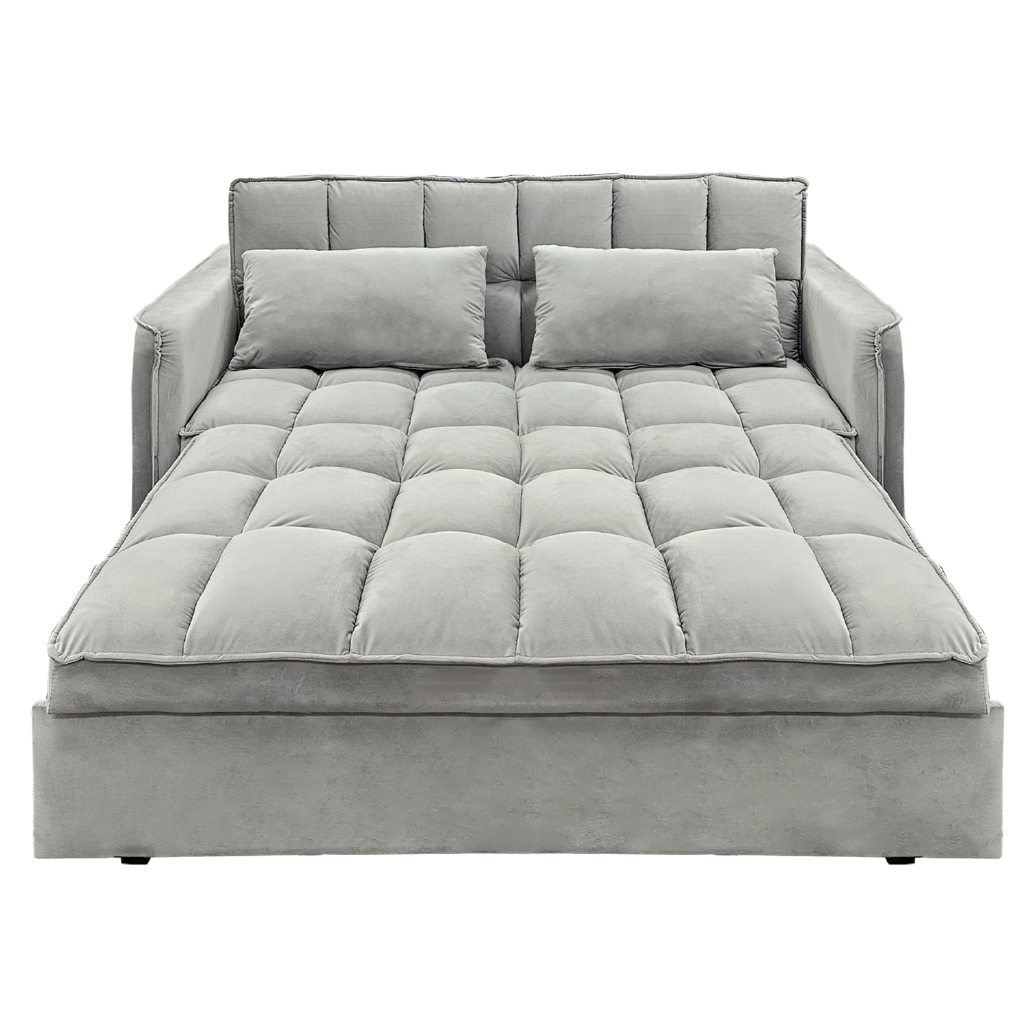 Sarantino Quincy 2-Seater Velvet Sofa Bed in Light Grey with Wooden Frame and Tufted Design 6