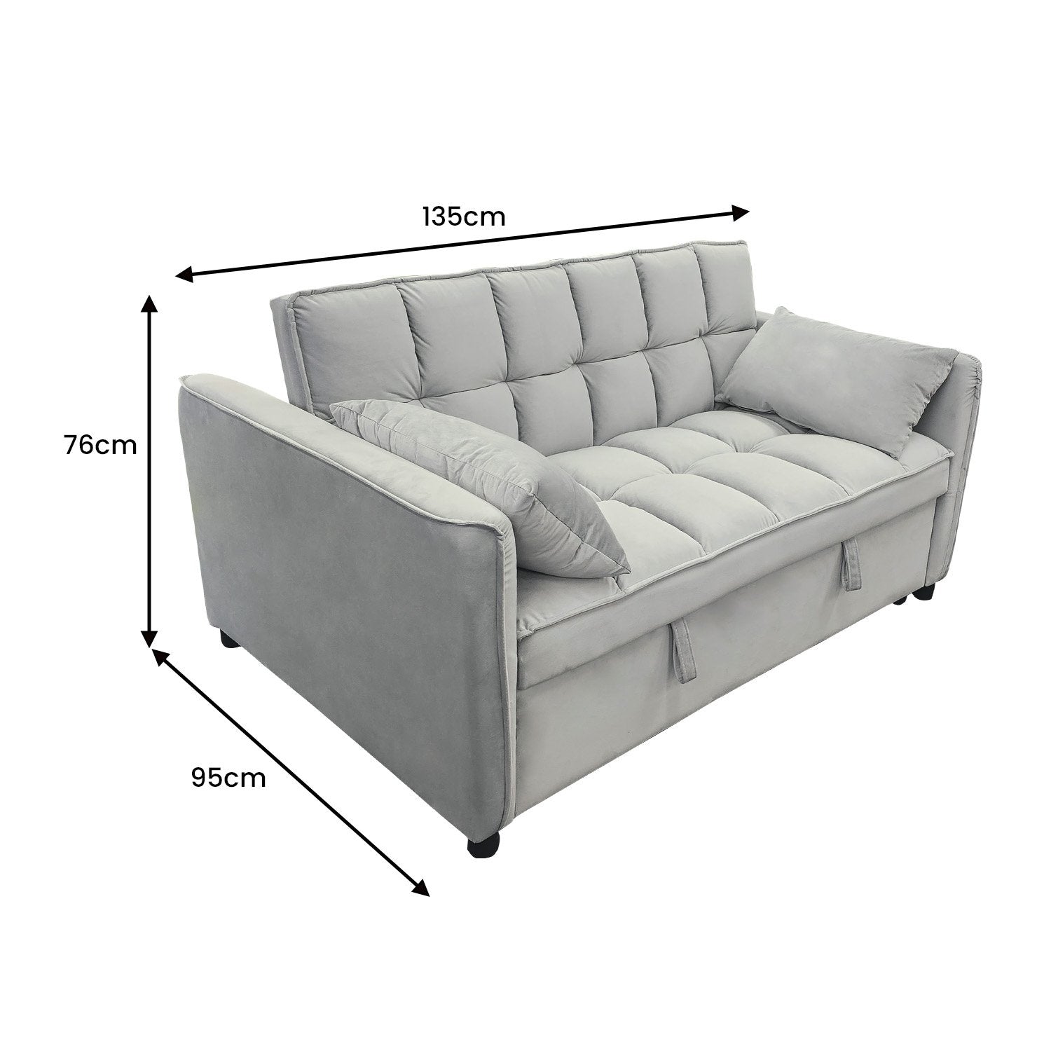Sarantino Quincy 2-Seater Velvet Sofa Bed in Light Grey with Wooden Frame and Tufted Design 4