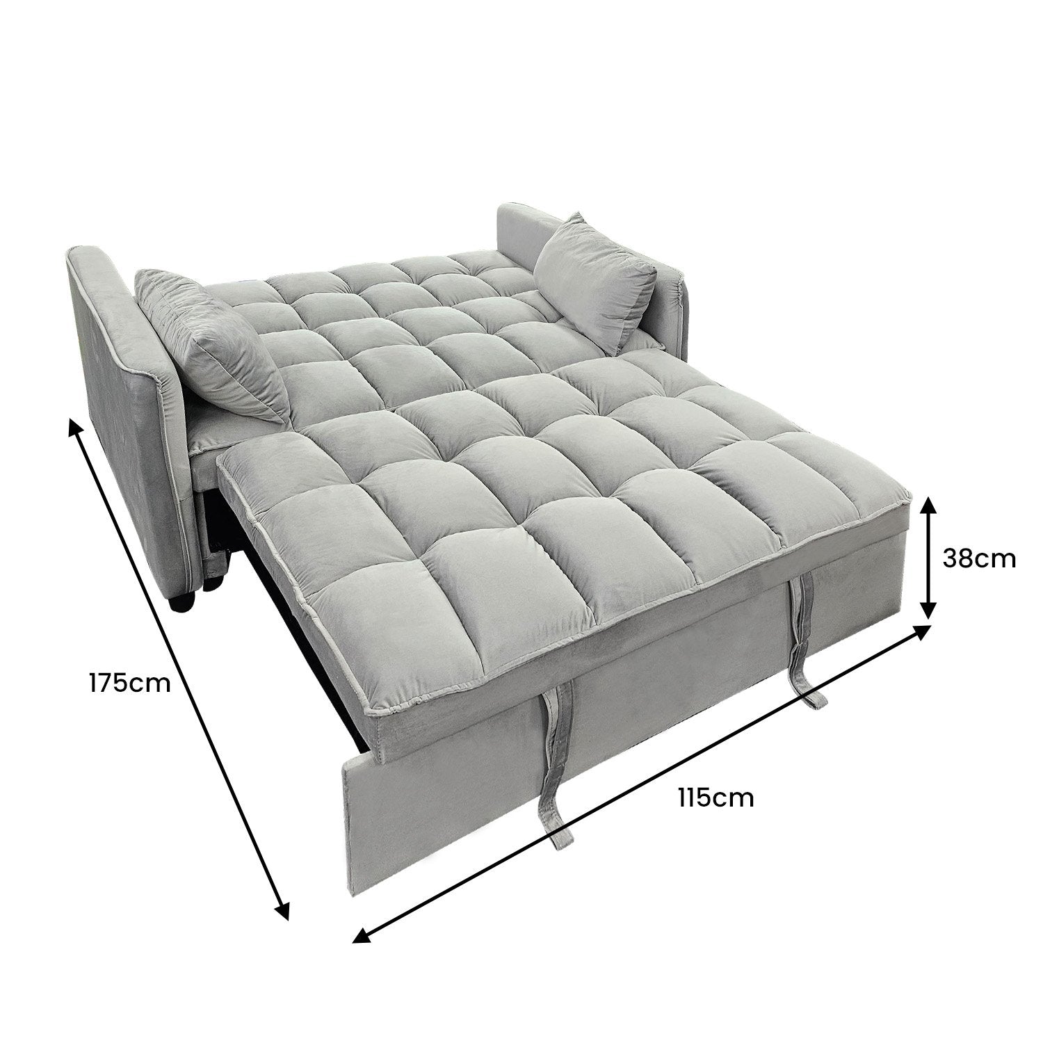 Sarantino Quincy 2-Seater Velvet Sofa Bed in Light Grey with Wooden Frame and Tufted Design 5