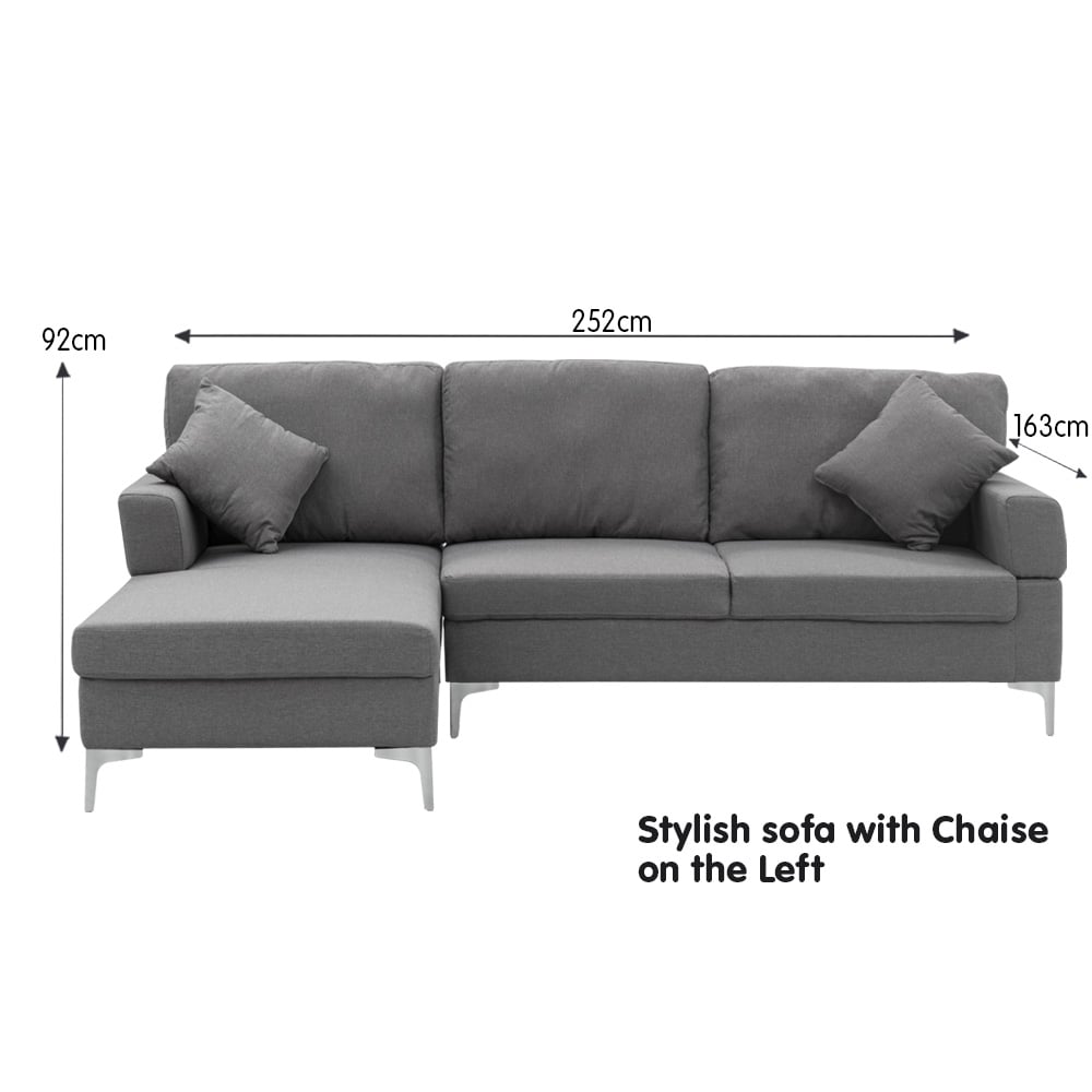 Sarantino Linen Corner Sofa Couch Lounge L-shape W/right Chaise Seat Dark Grey 4