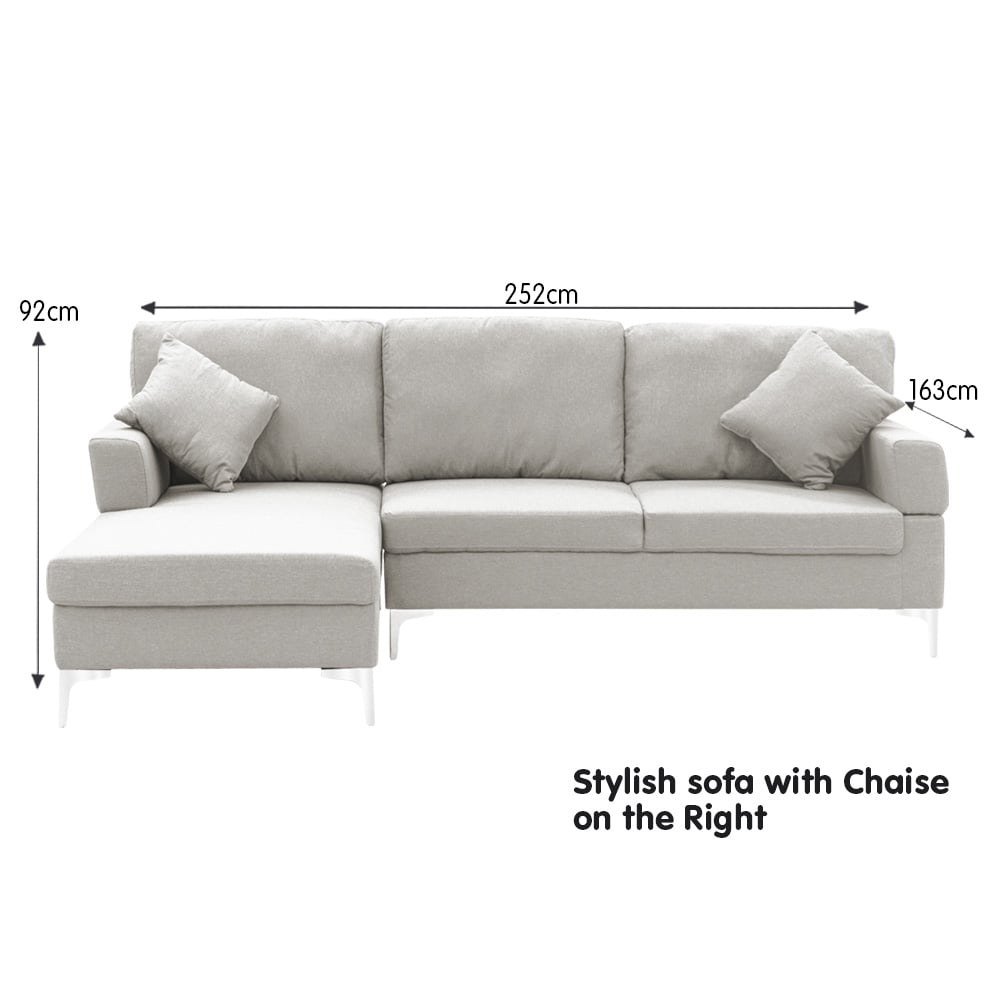 Sarantino Linen Corner Sofa Couch Lounge L-shape W/right Chaise Seat Light Grey 3
