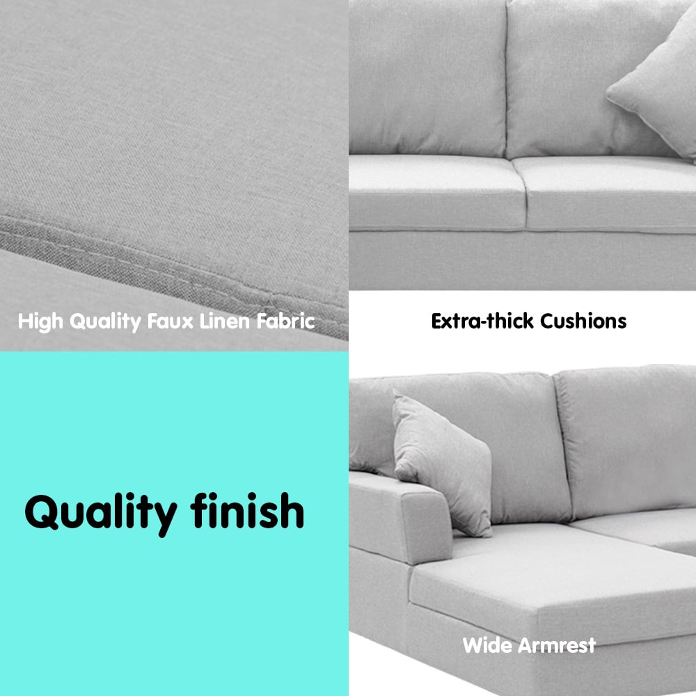 Sarantino Linen Corner Sofa Couch Lounge L-shape W/right Chaise Seat Light Grey 4