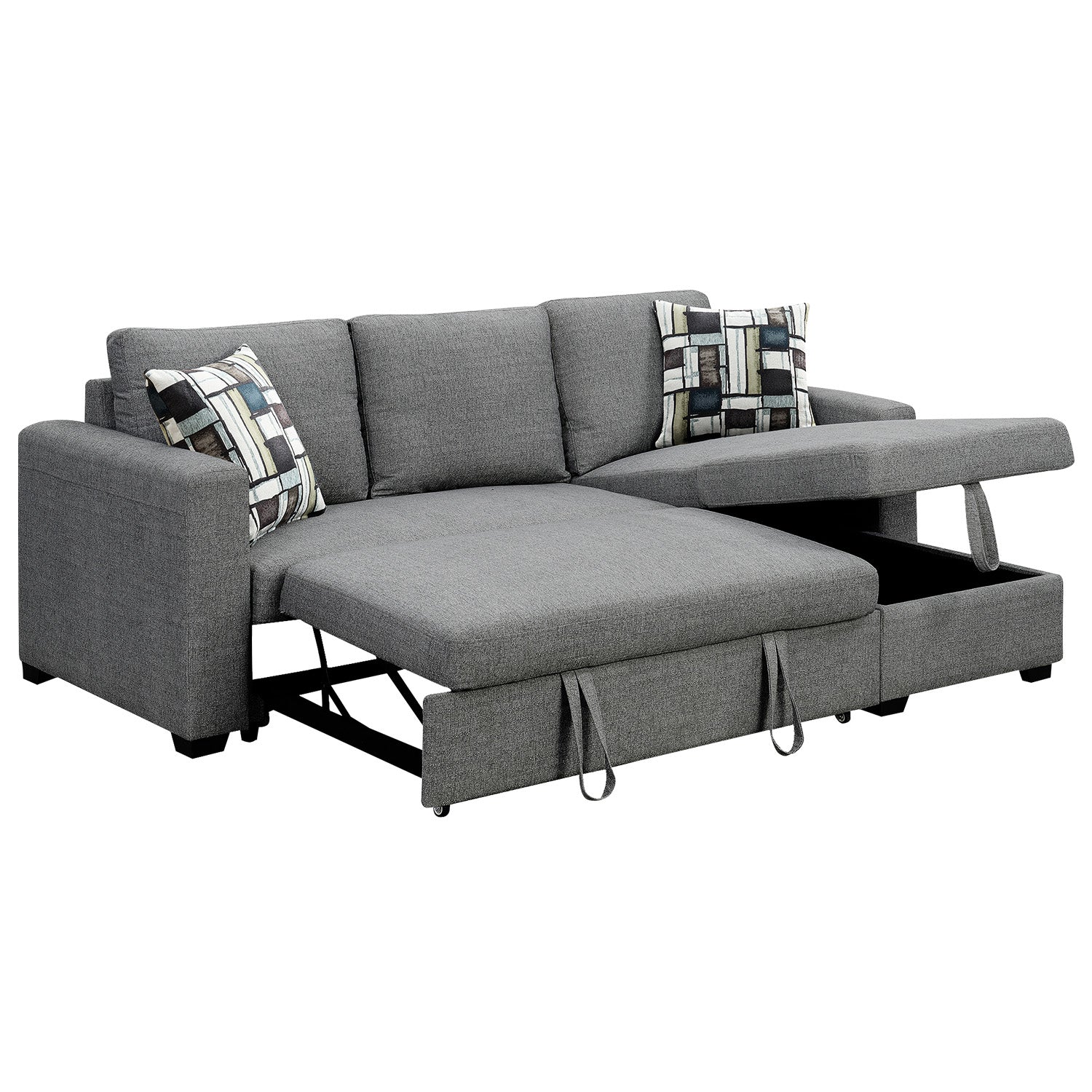 Sarantino Fontana Pullout Sofa Bed with Storage Chaise Lounge - Grey 5