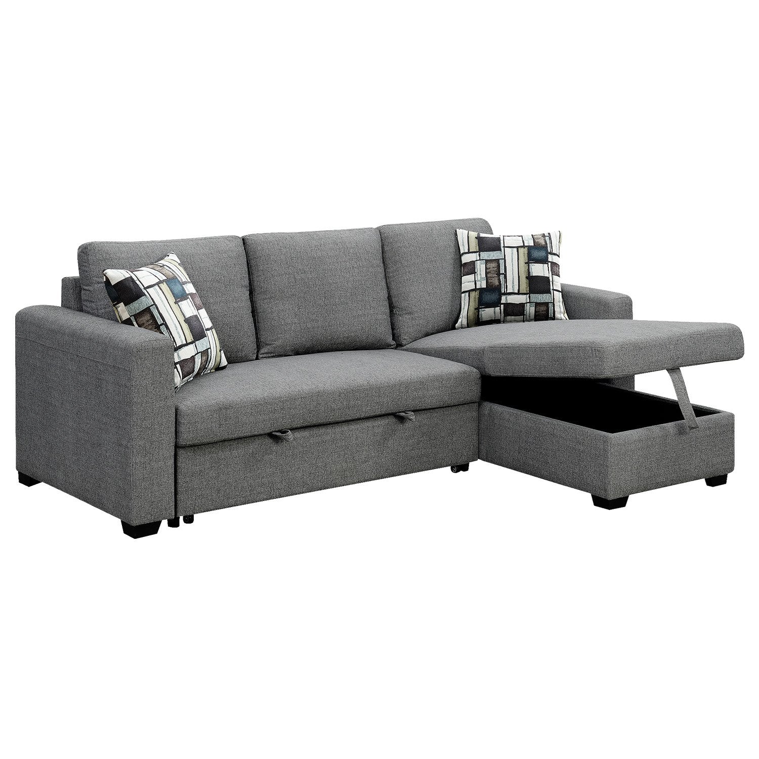 Sarantino Fontana Pullout Sofa Bed with Storage Chaise Lounge - Grey 6