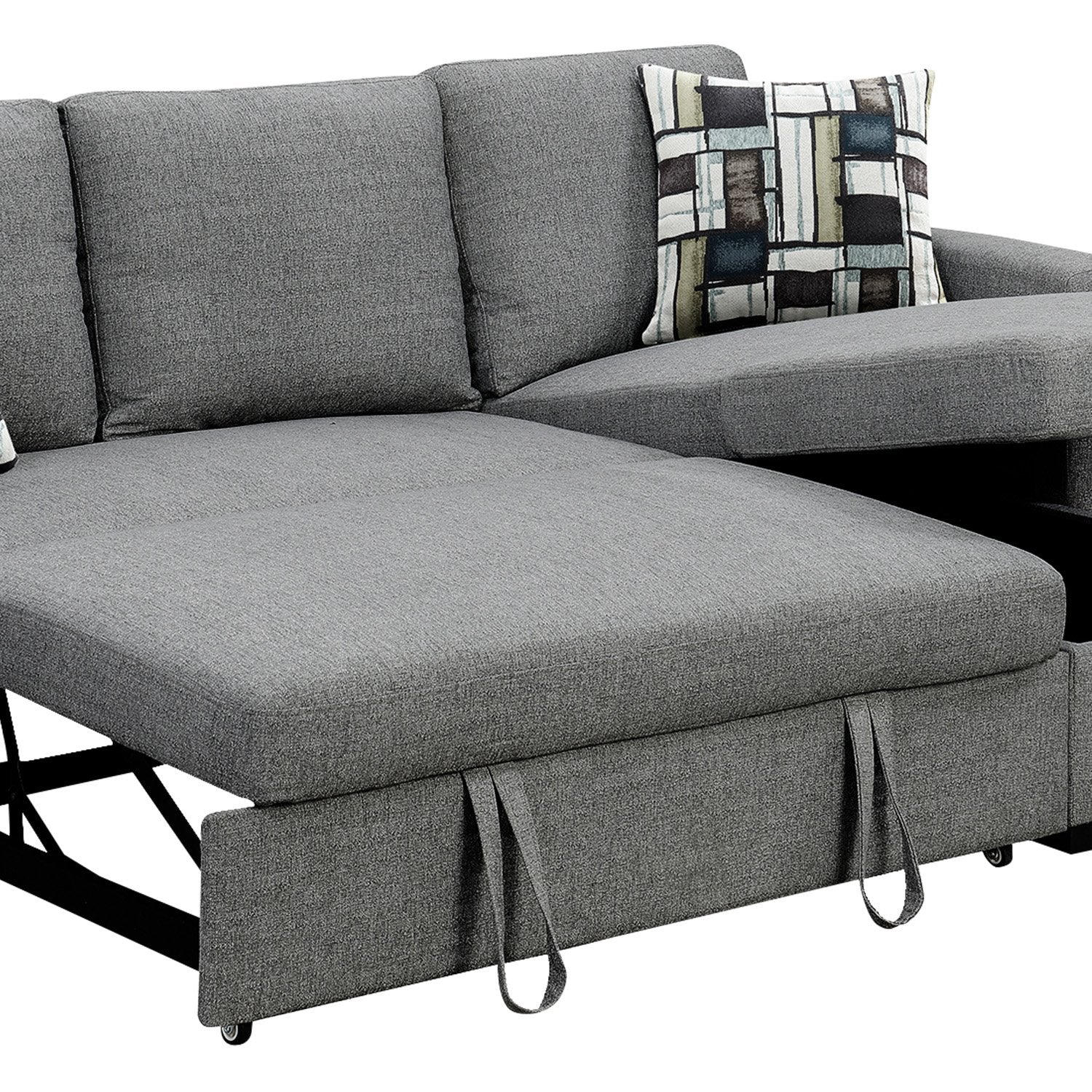 Sarantino Fontana Pullout Sofa Bed with Storage Chaise Lounge - Grey 9
