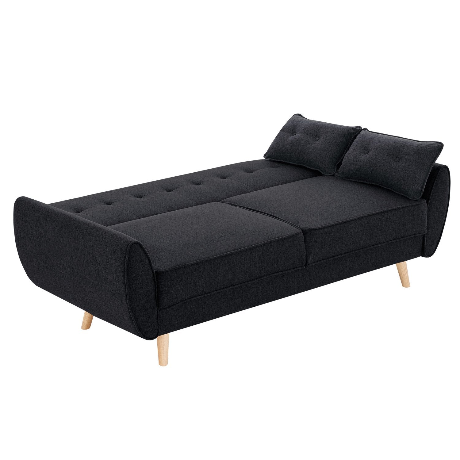 Sarantino 3 Seater Modular Linen Fabric Sofa Bed Couch Futon Suite - Black 4