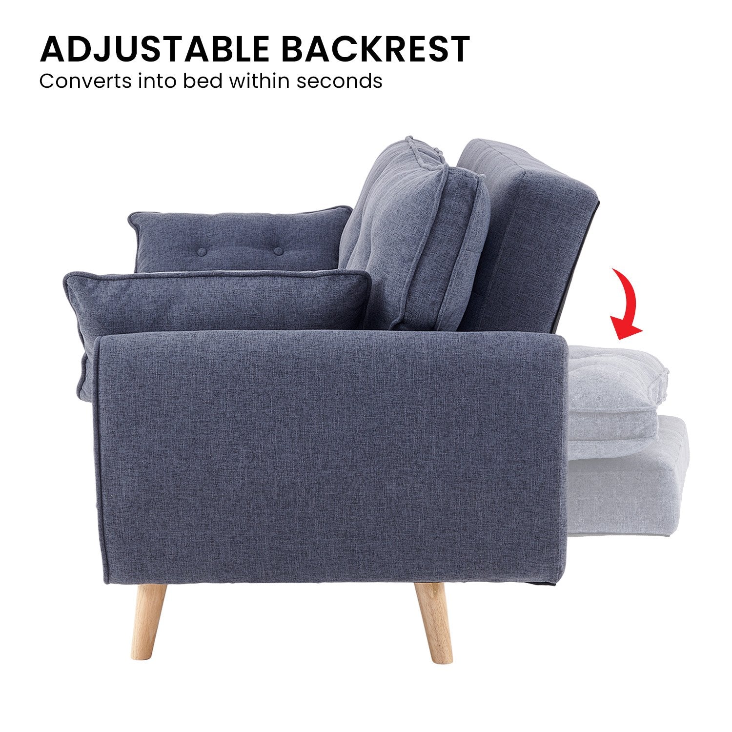 Sarantino 3 Seater Modular Linen Fabric Sofa Bed Couch Futon Suite - Dark Grey 11