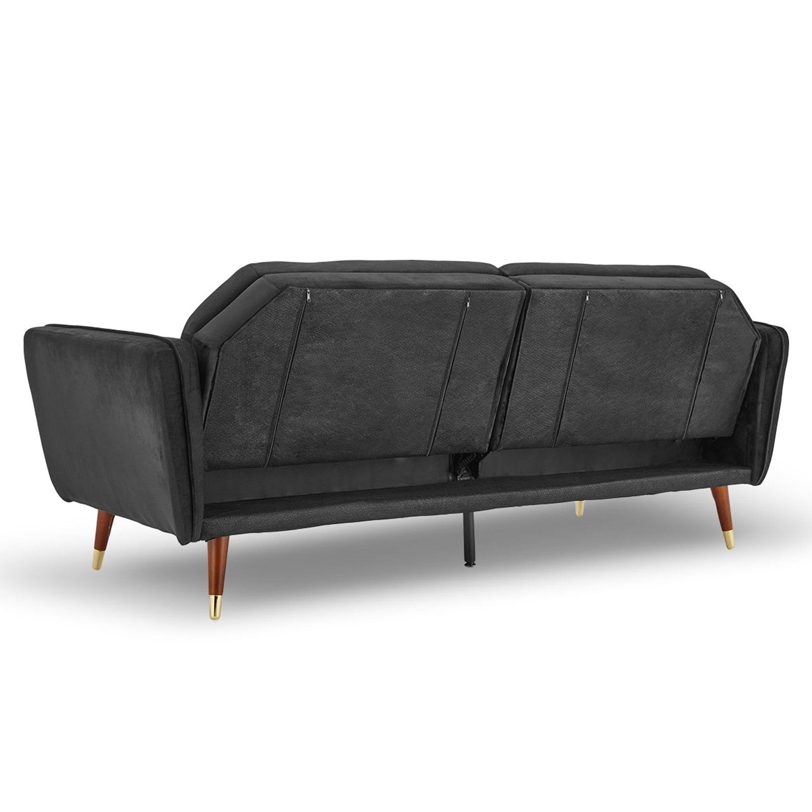 Sarantino Faux Velvet Tufted Sofa Bed Couch Futon - Black 4