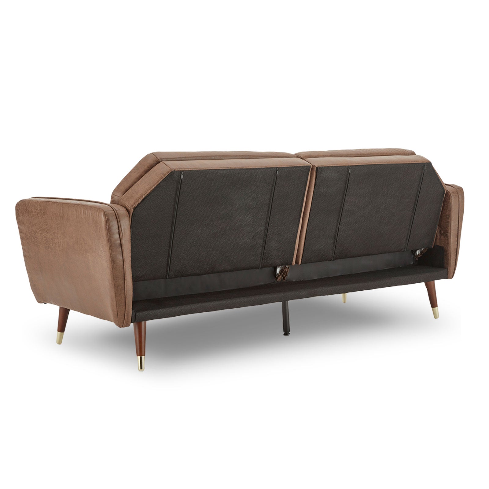 Sarantino Faux Velvet Tufted Sofa Bed Couch Futon - Brown 6