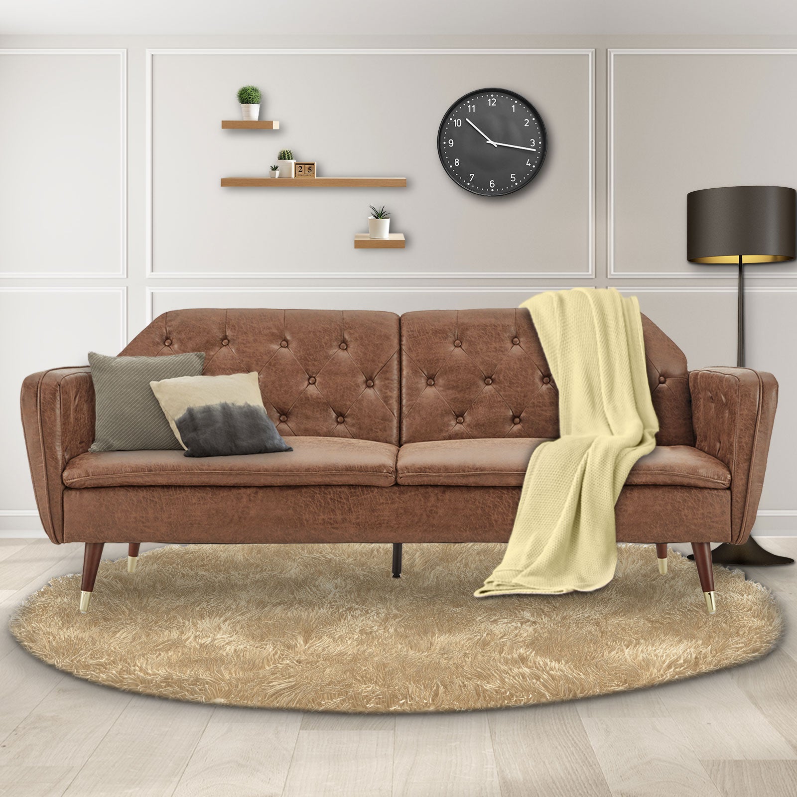 Sarantino Faux Velvet Tufted Sofa Bed Couch Futon - Brown 9