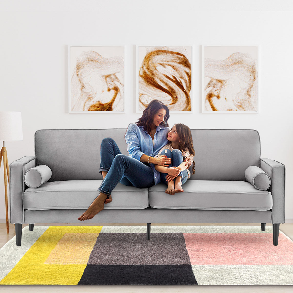 Sarantino Faux Velvet Sofa Bed Couch Furniture Lounge Suite Seat Grey 11