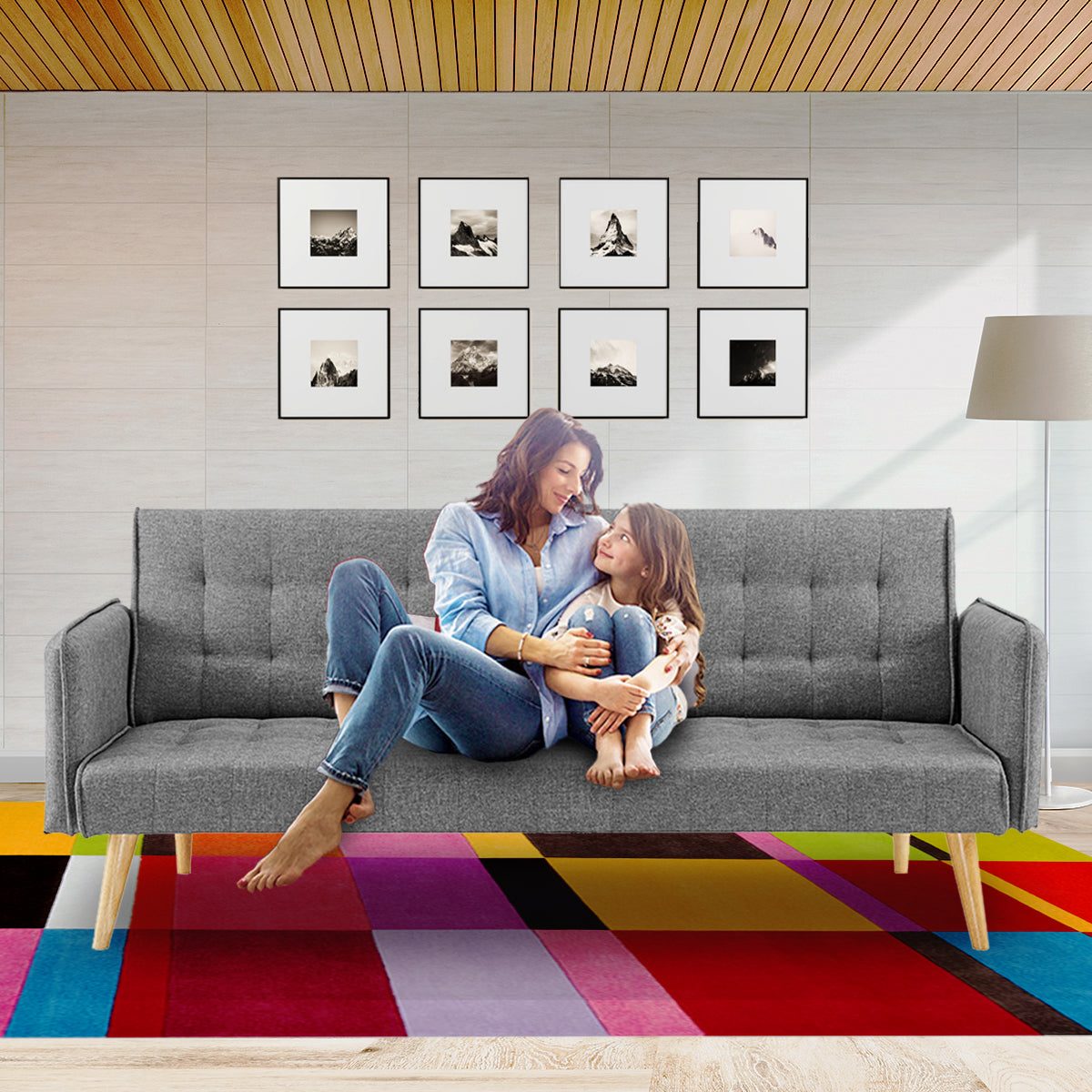 Sarantino 3 Seater Modular Linen Fabric Sofa Bed Couch Armrest Grey 11