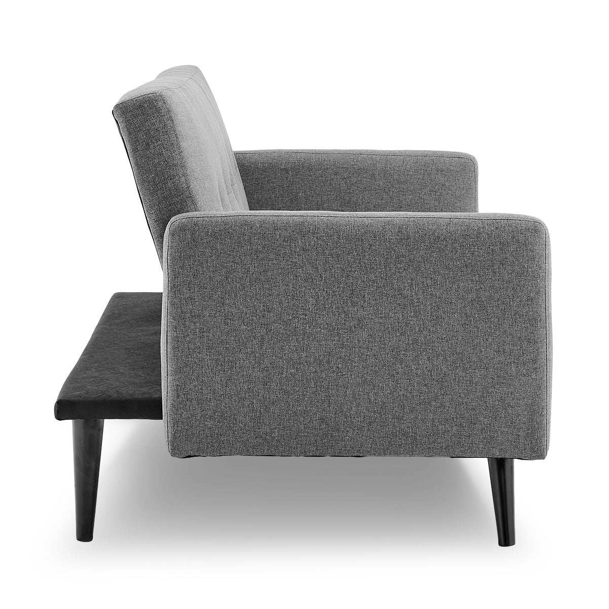 Sarantino Tufted Faux Linen 3-Seater Sofa Bed with Armrests - Light Grey 4