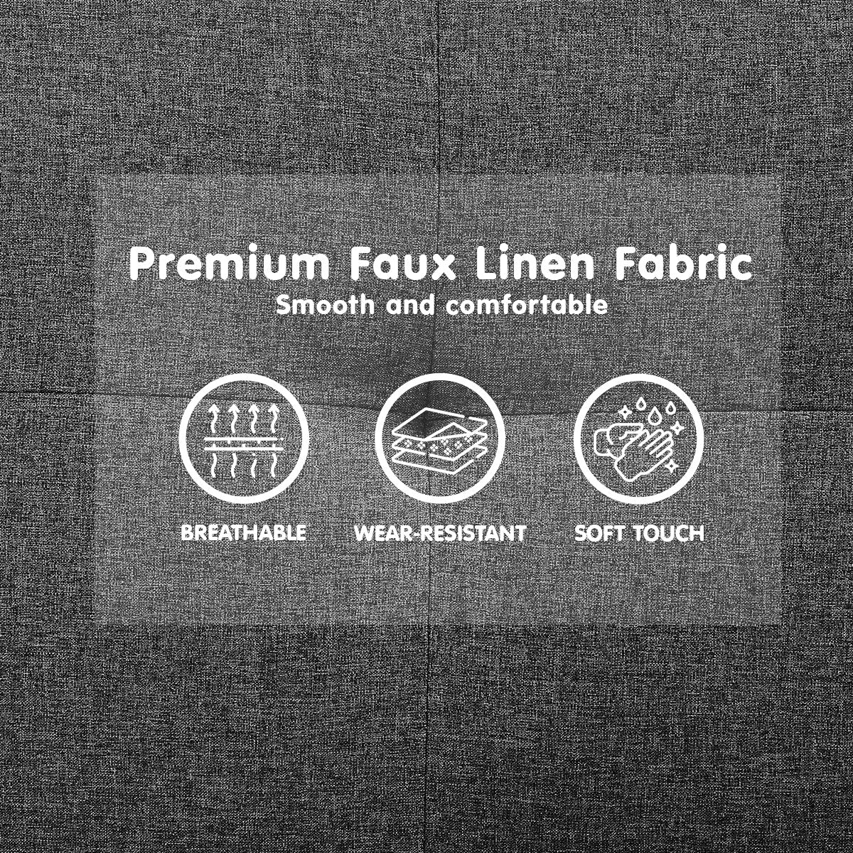 Sarantino Tufted Faux Linen 3-Seater Sofa Bed with Armrests - Light Grey 7