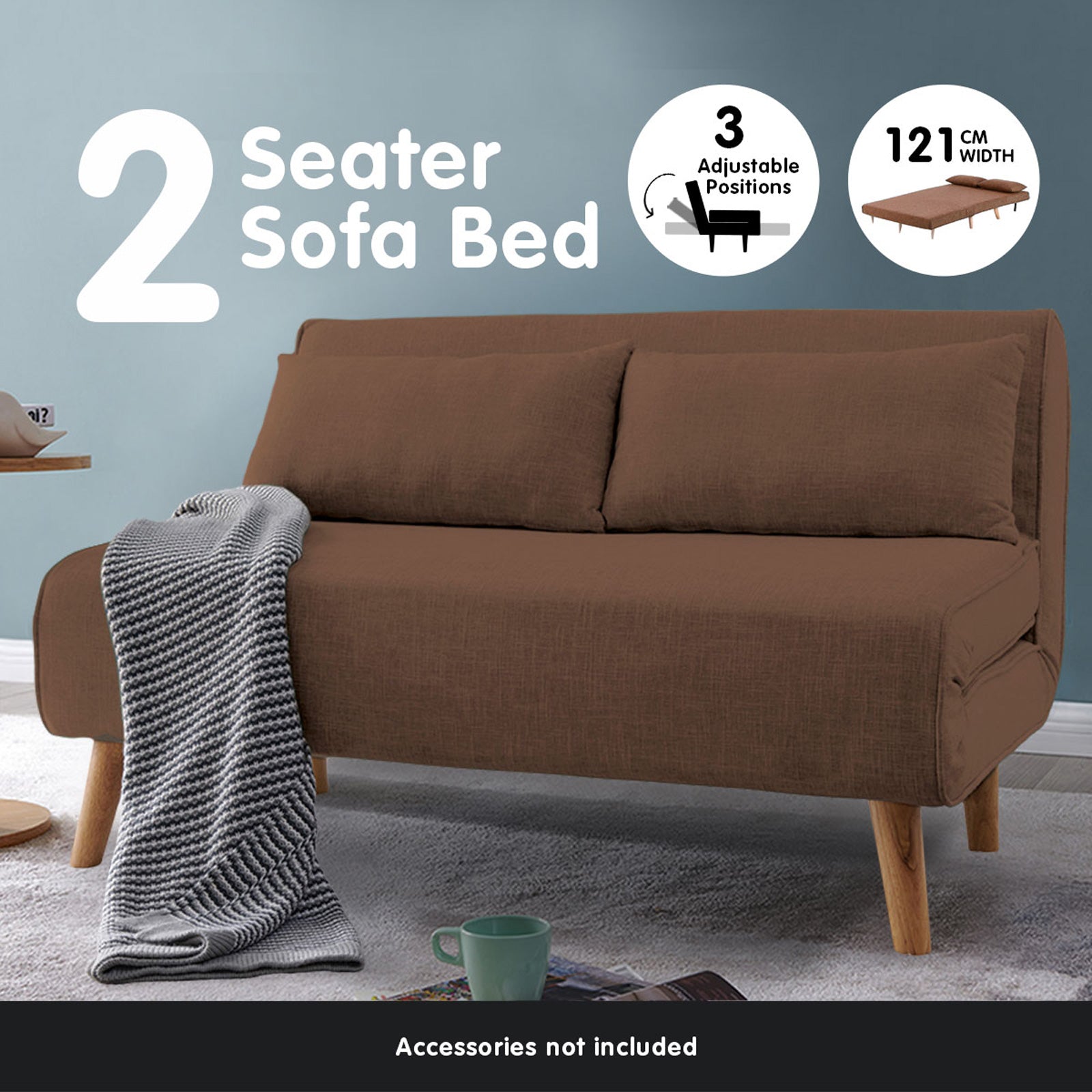 Sarantino 2-Seater Adjustable Sofa Bed Lounge Faux Linen - Brown 5