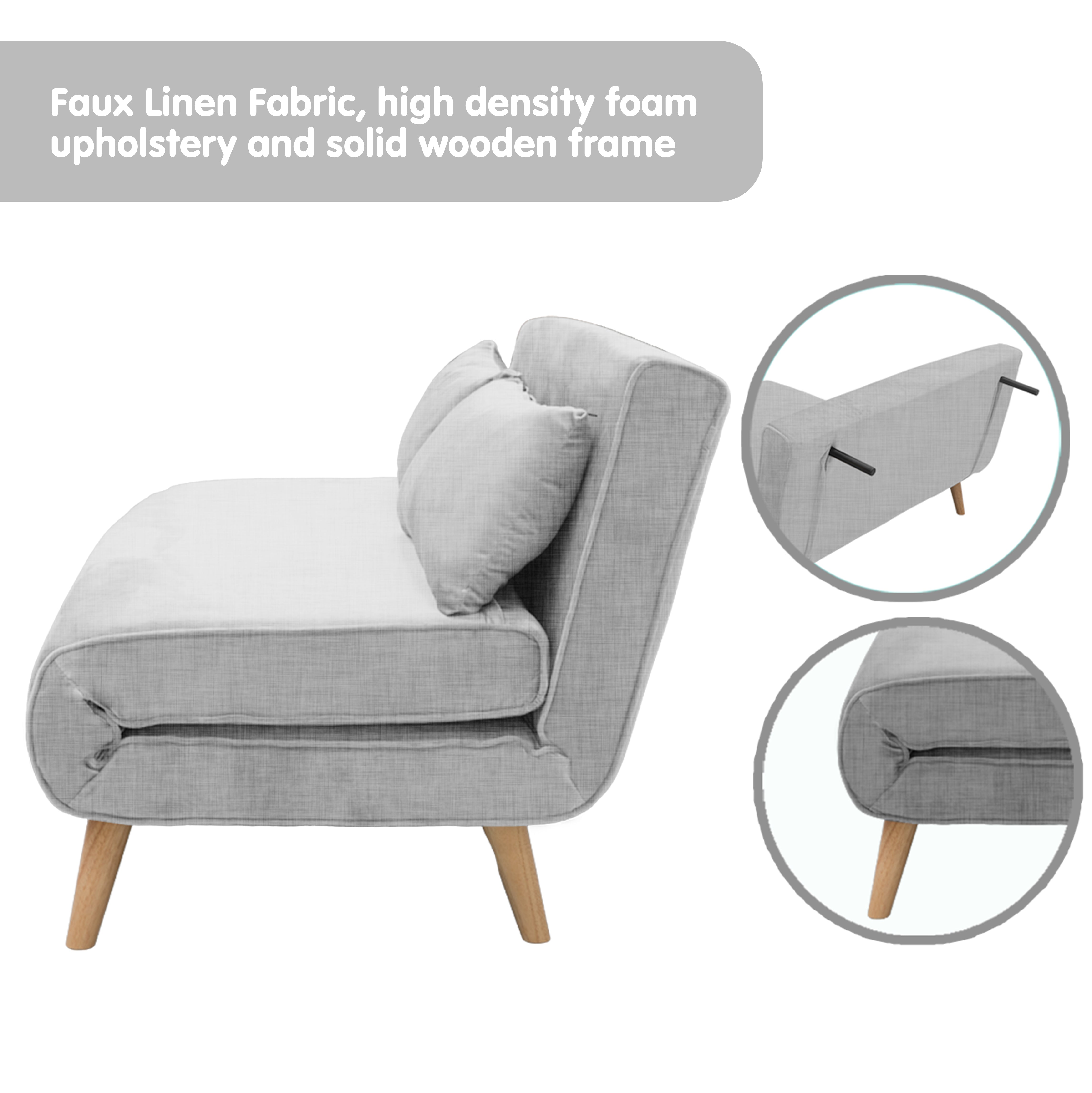 Sarantino 2-Seater Adjustable Sofa Bed Lounge Faux Linen - Grey 4