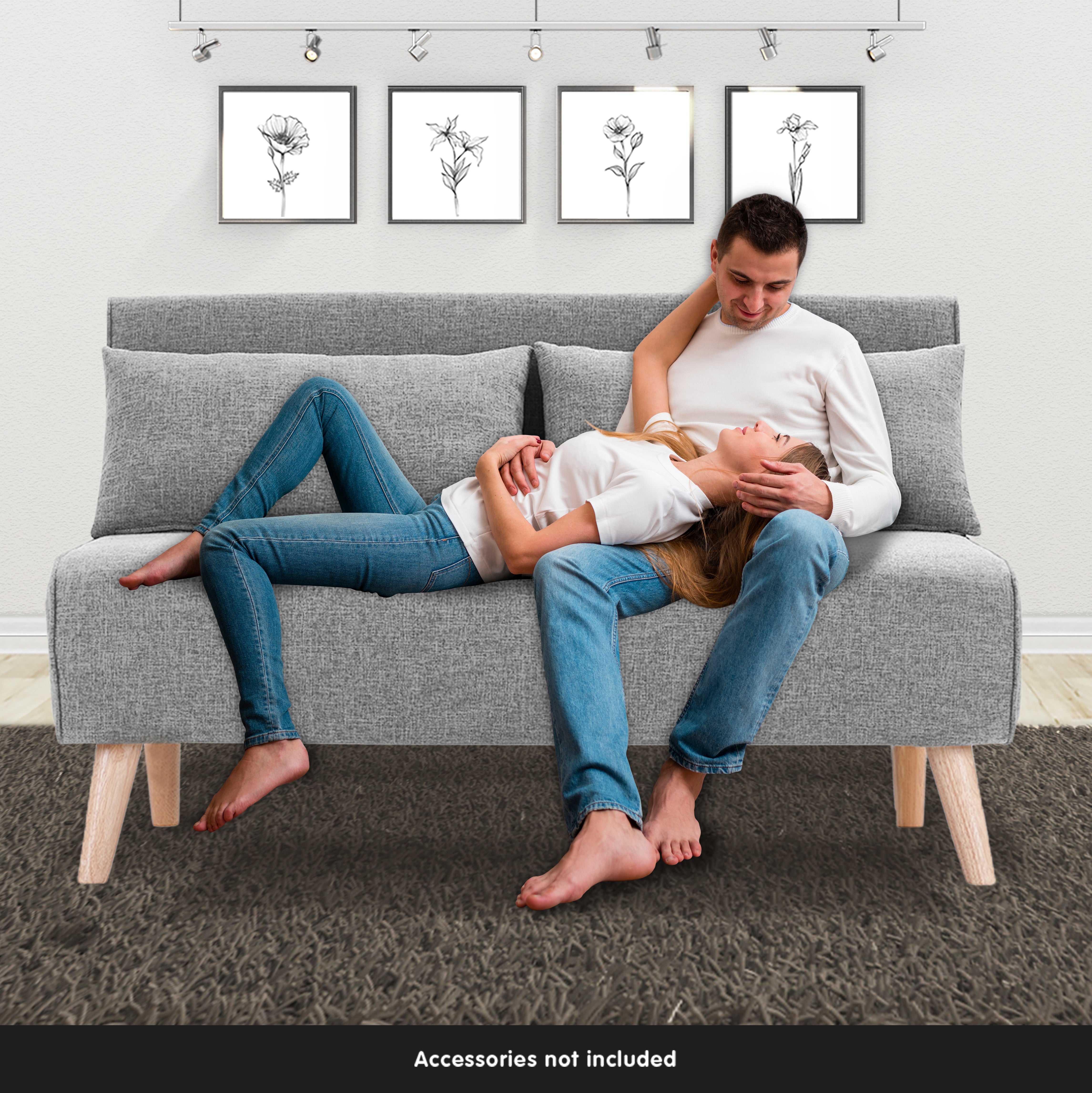 Sarantino 2-Seater Adjustable Sofa Bed Lounge Faux Linen - Grey 7