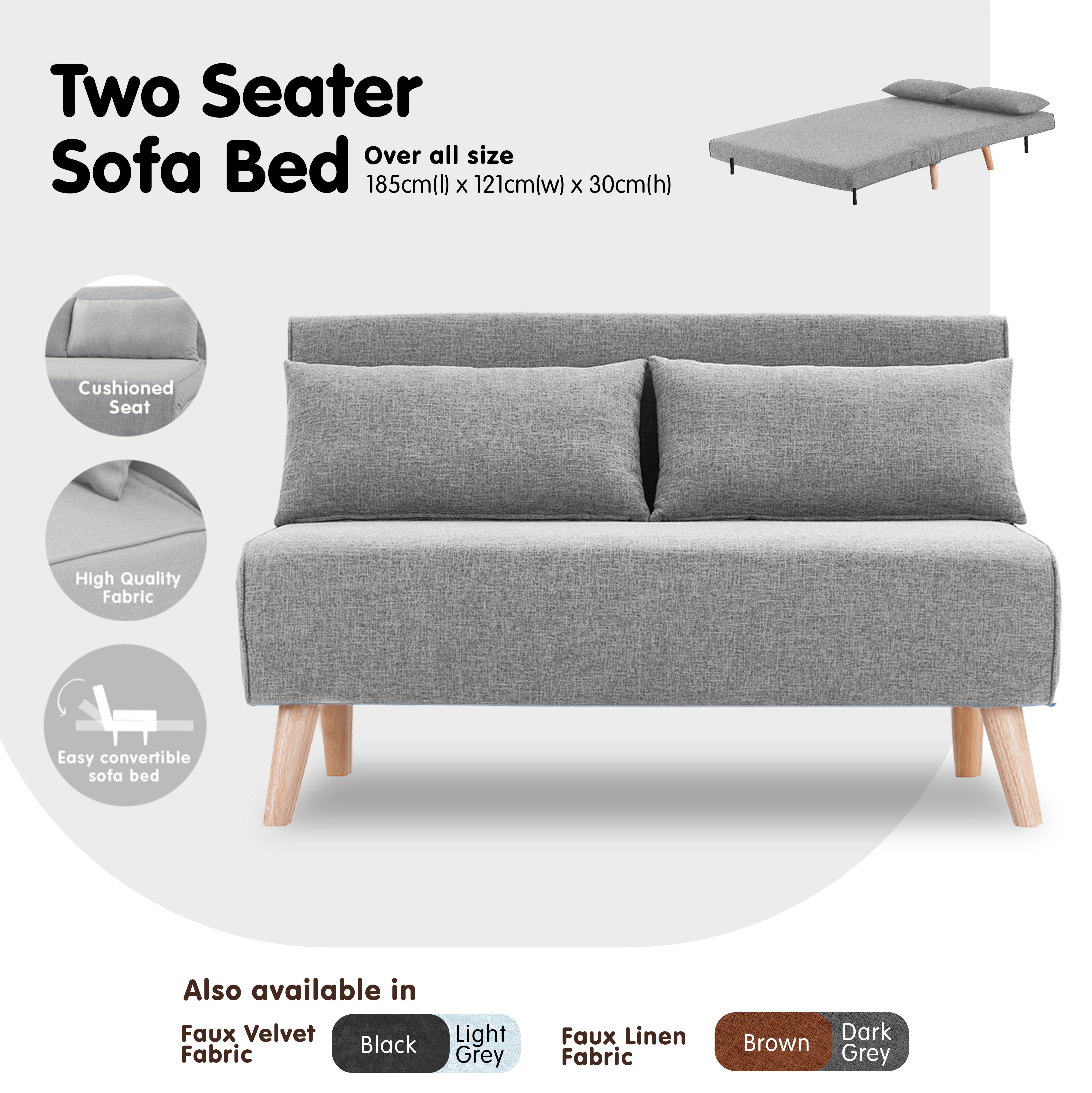 Sarantino 2-Seater Adjustable Sofa Bed Lounge Faux Linen - Grey 8
