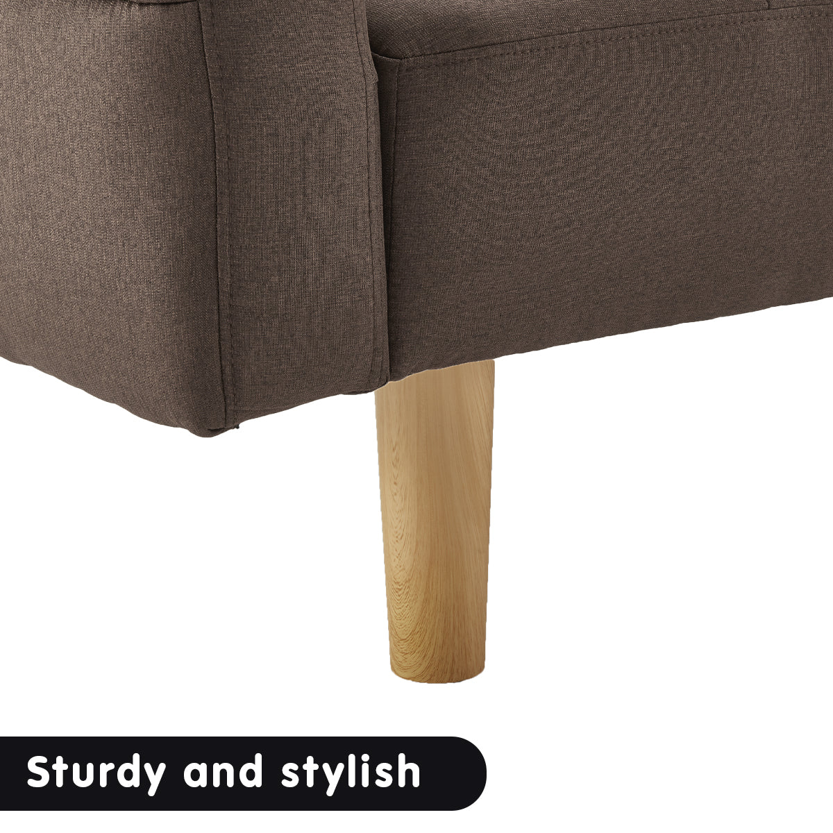 Sarantino 3-Seater Fabric Sofa Bed Futon - Brown 12