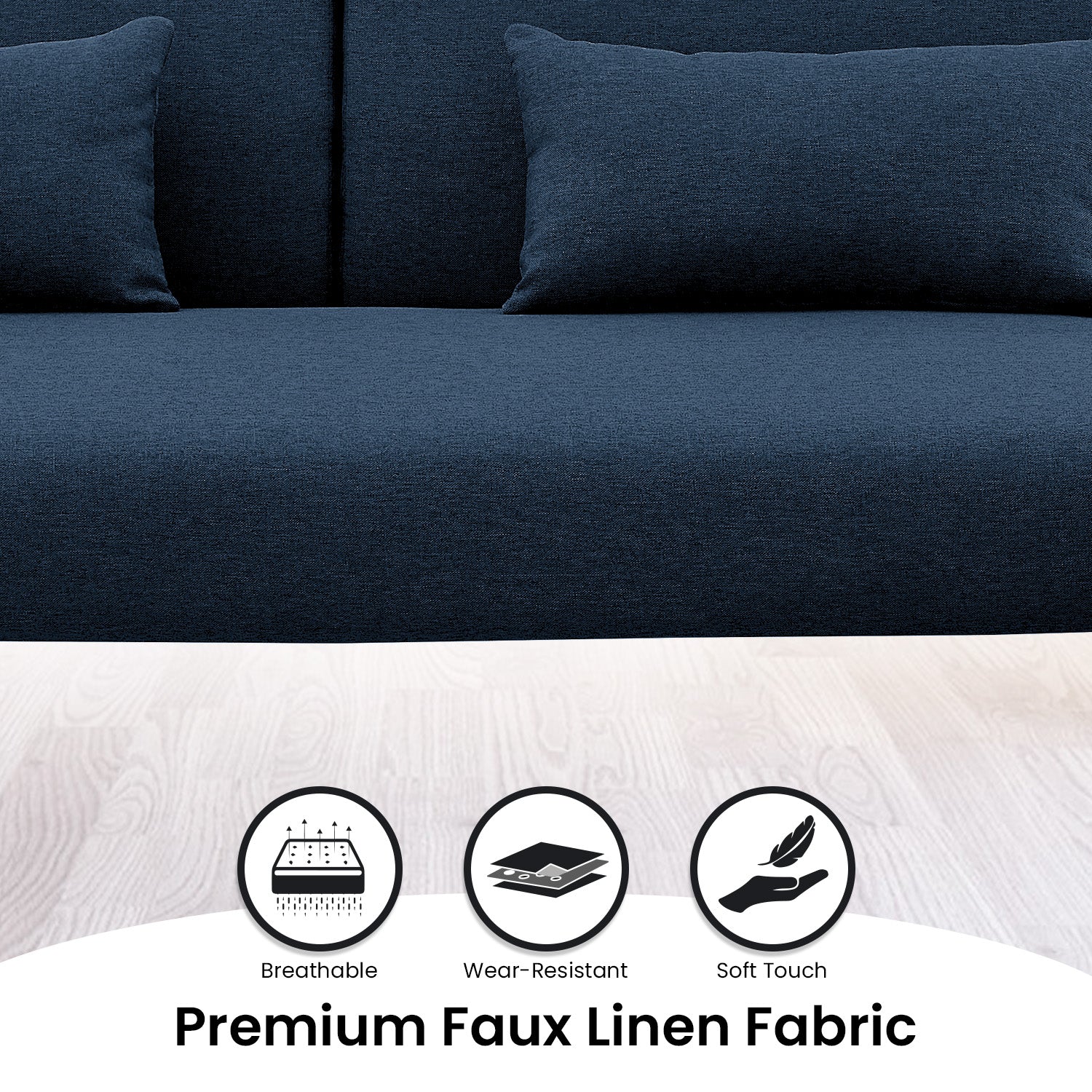 Sarantino Mia 3-Seater Sofa Bed with Chaise & 3 Pillows - Blue 11