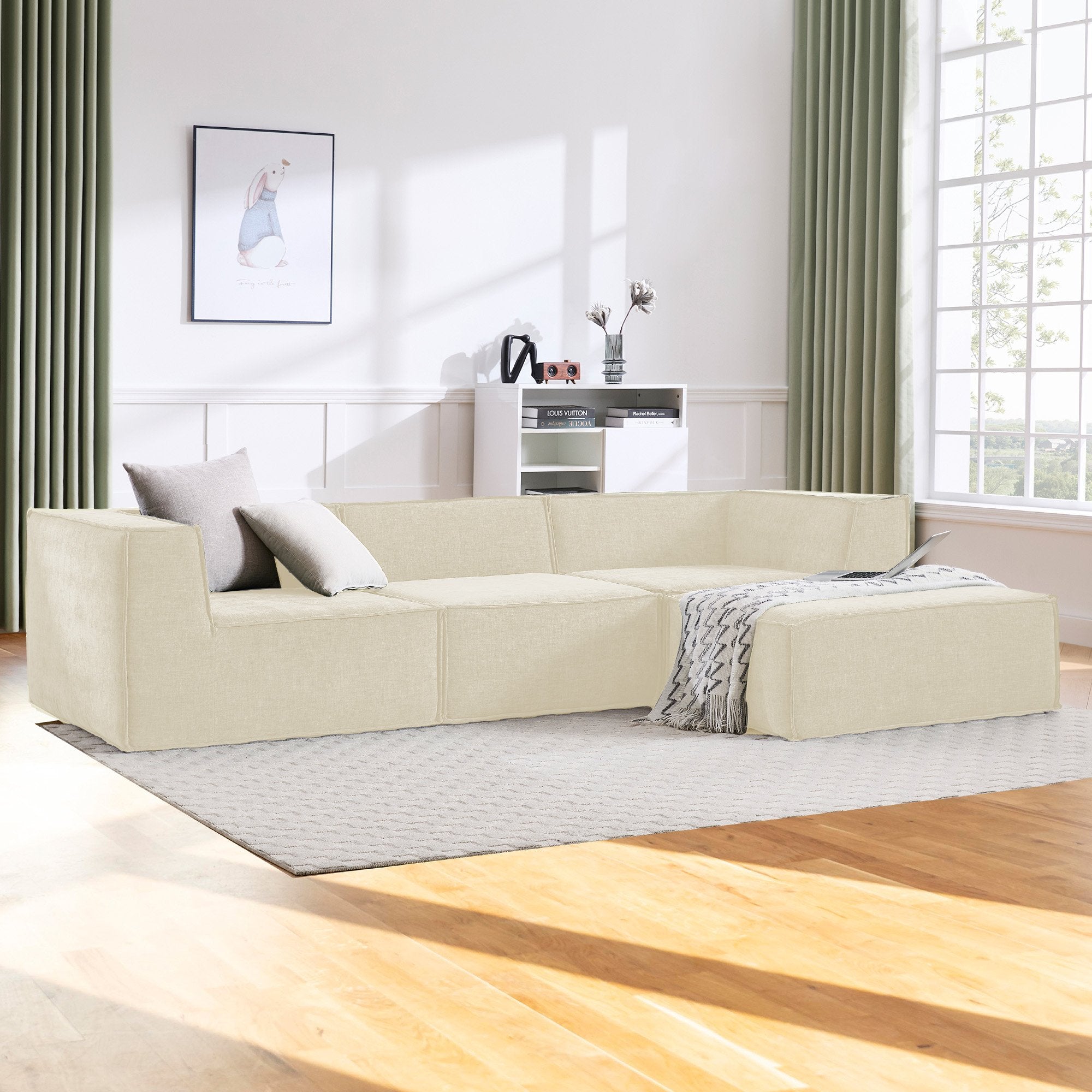 Sarantino Novi 3-Seater Modular Sofa with Ottoman in Cream Non-Slip Bottom Lounge 9