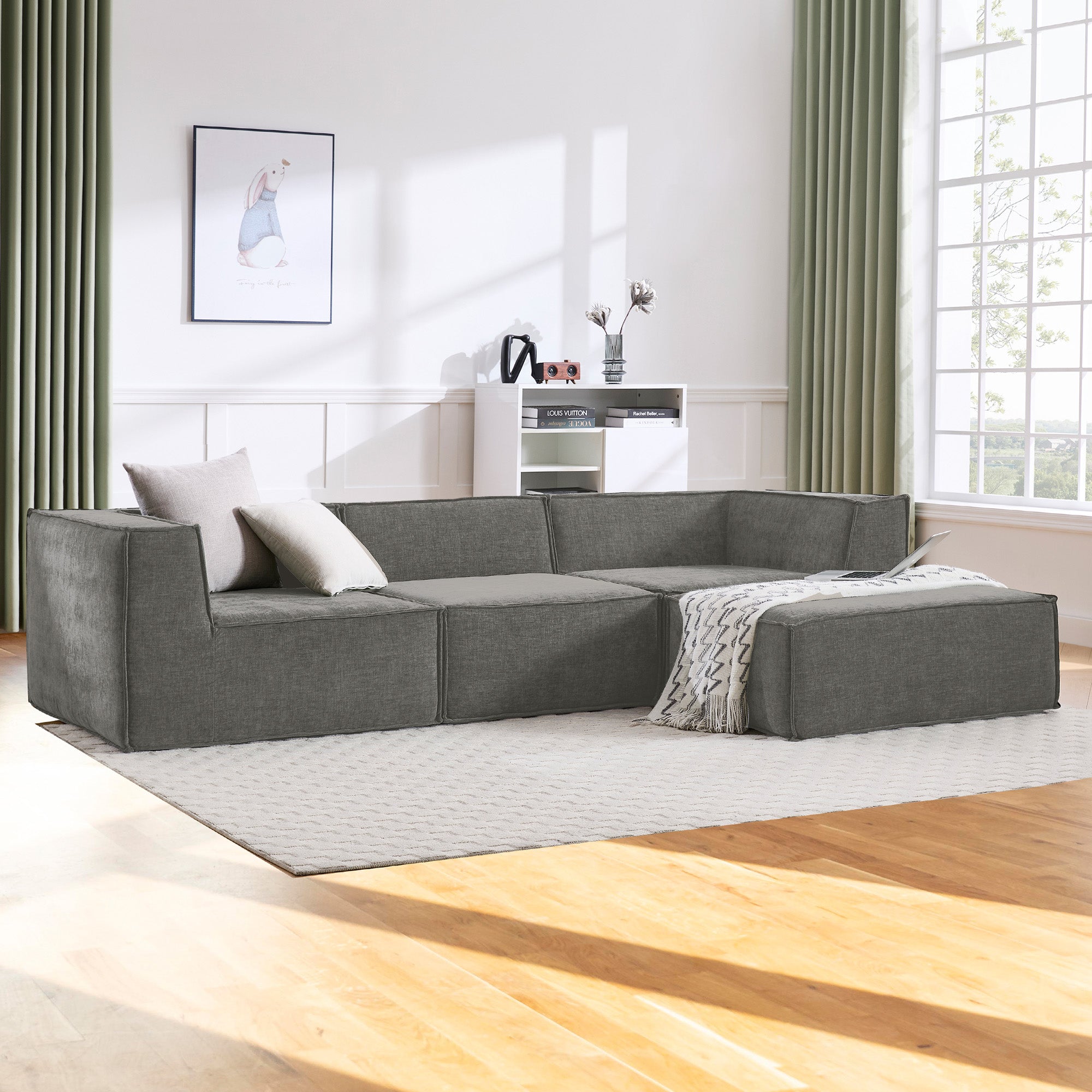 Sarantino Novi 3-Seater Modular Sofa with Ottoman in Grey Non-Slip Bottom Lounge 9