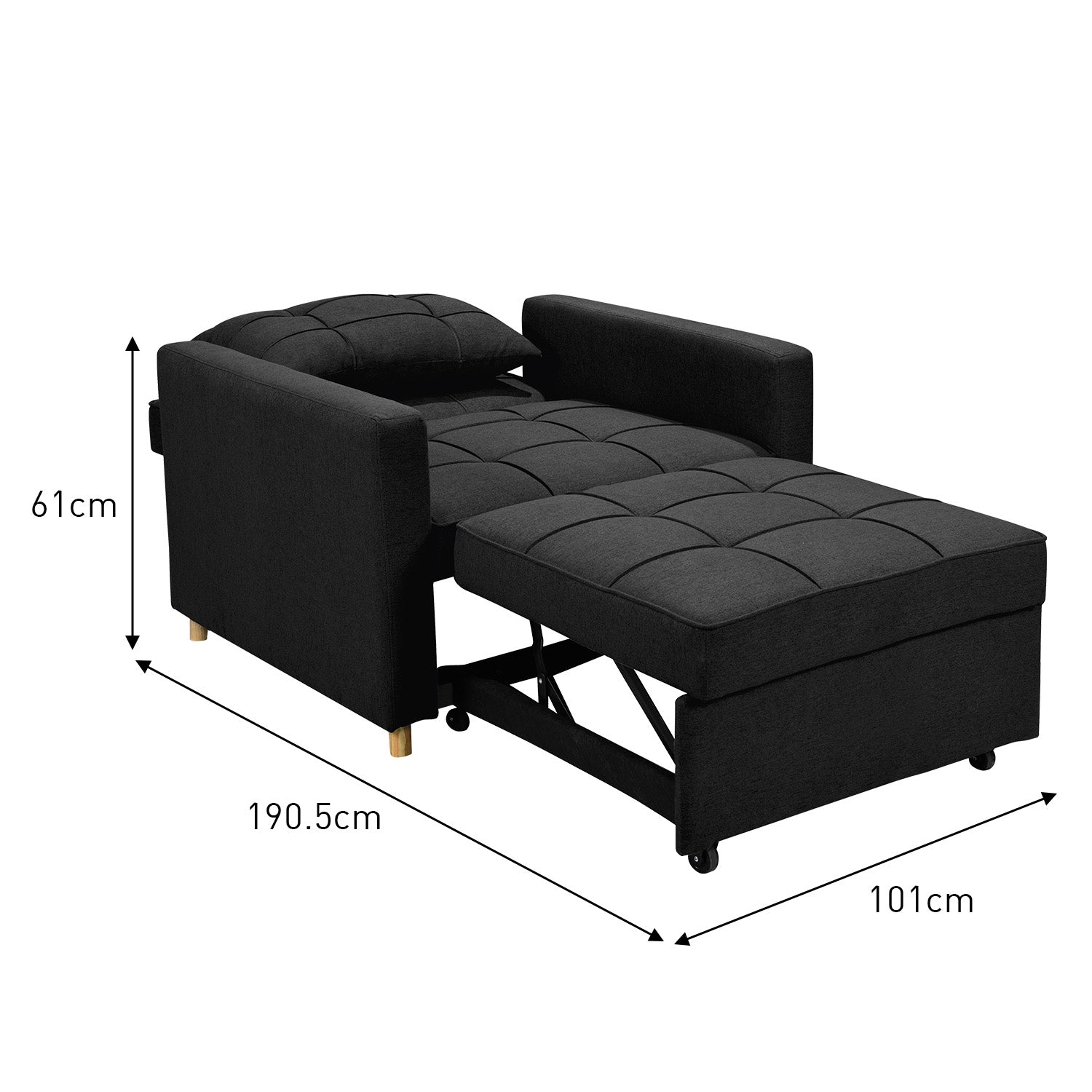 Sarantino Suri 3-in-1 Convertible Lounge Chair Bed - Black 5