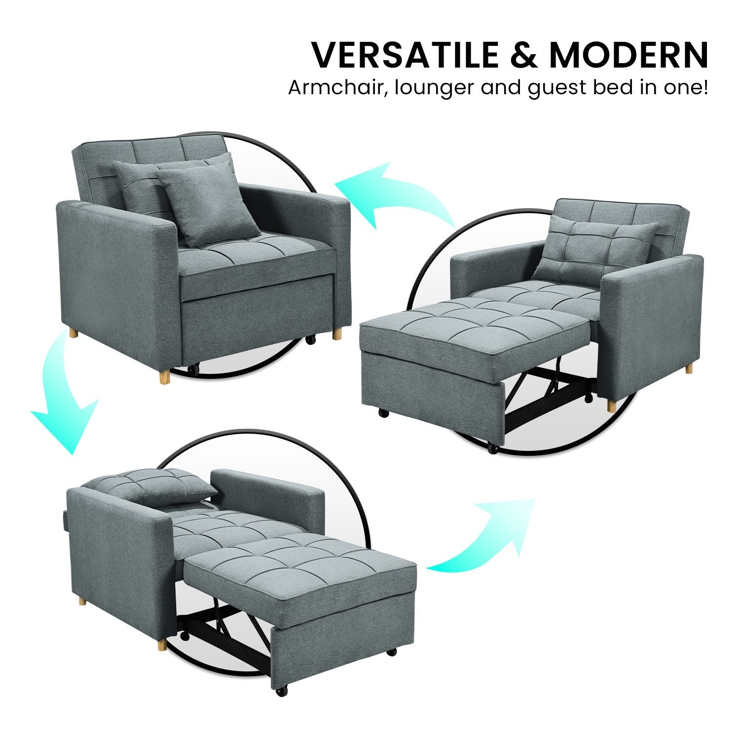 Sarantino Suri 3-in-1 Convertible Sofa Chair Bed -  Airforce Blue 12