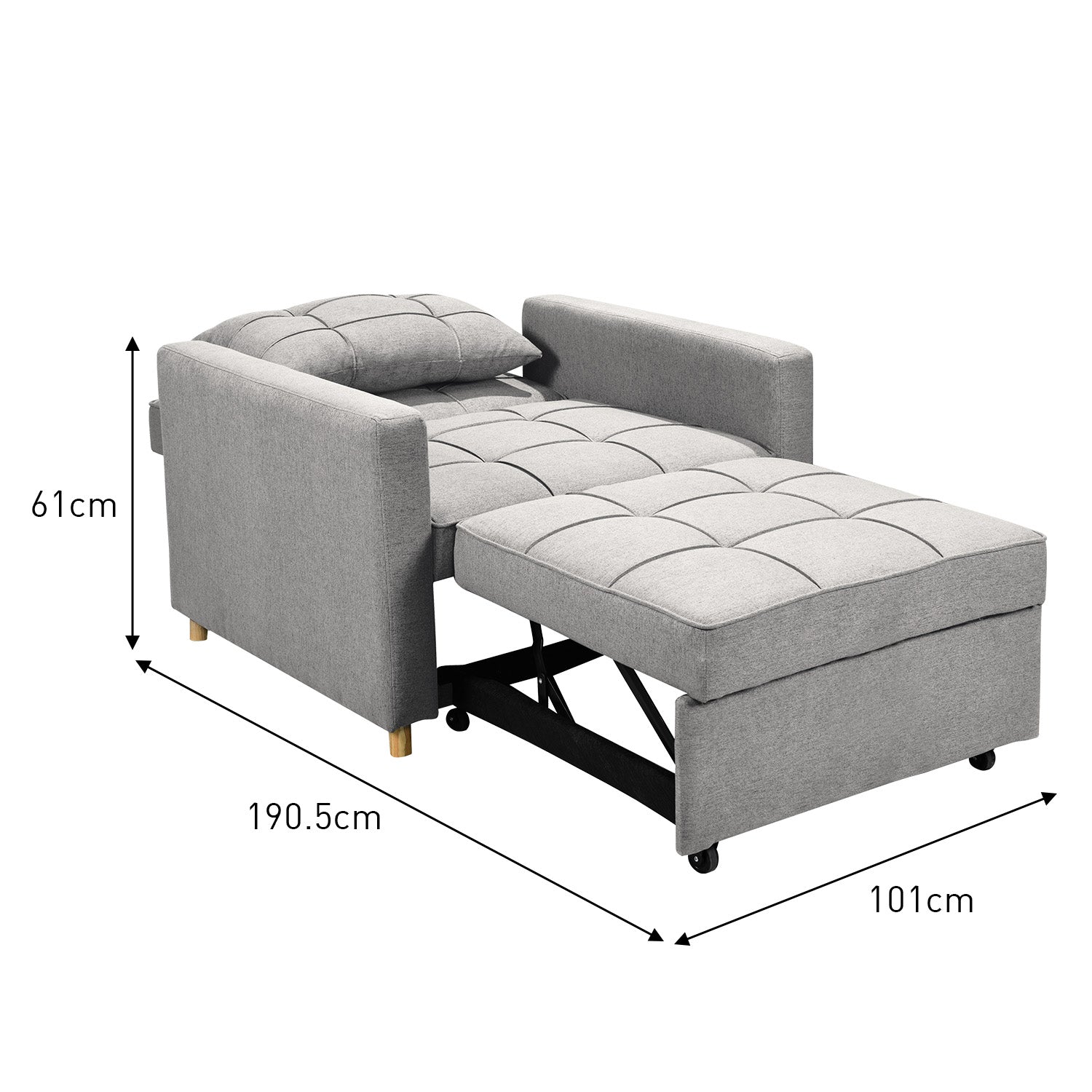 Sarantino Suri 3-in-1 Convertible Sofa Chair Bed Lounger - Light Grey 4