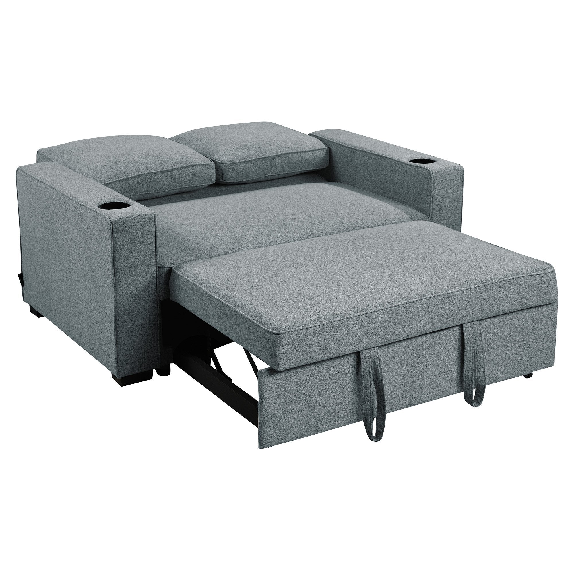 Sarantino Hoffman Linen Sofa Bed With Cushions & Cup Holders Dark Grey 5