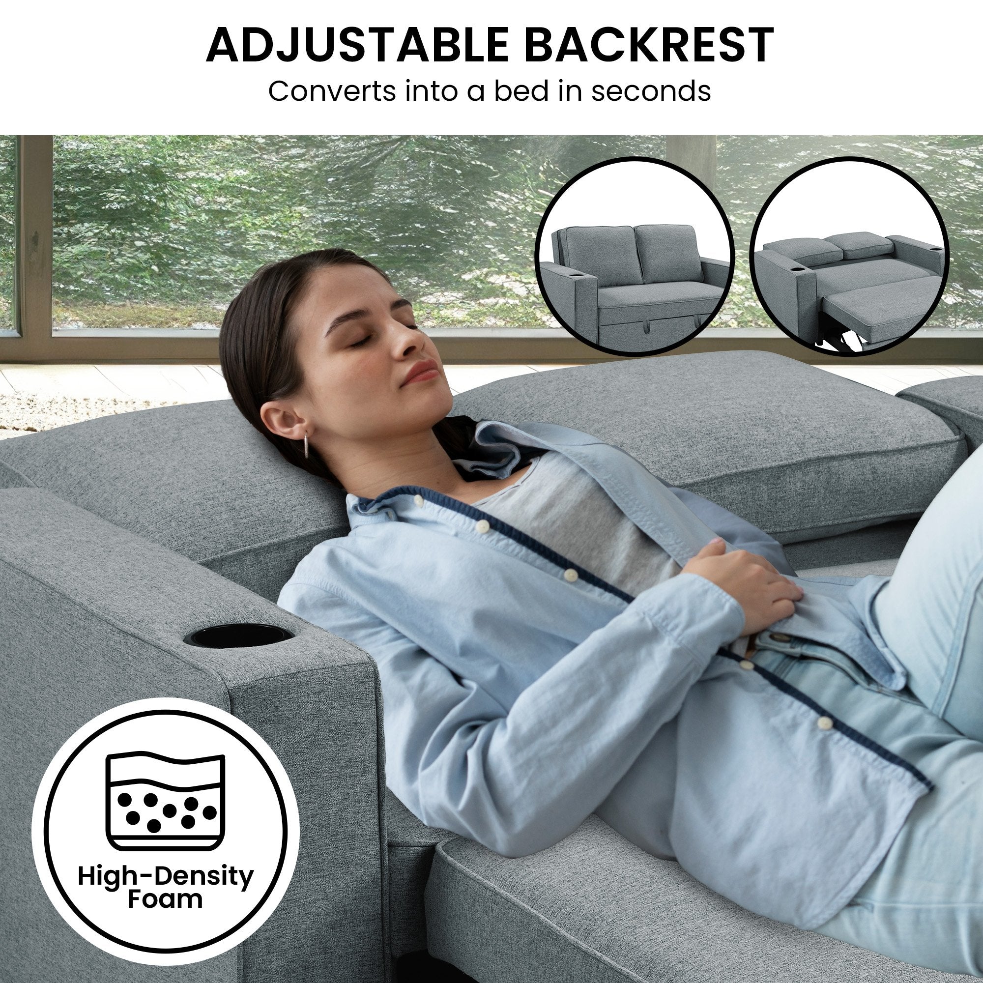 Sarantino Hoffman Linen Sofa Bed With Cushions & Cup Holders Dark Grey 8