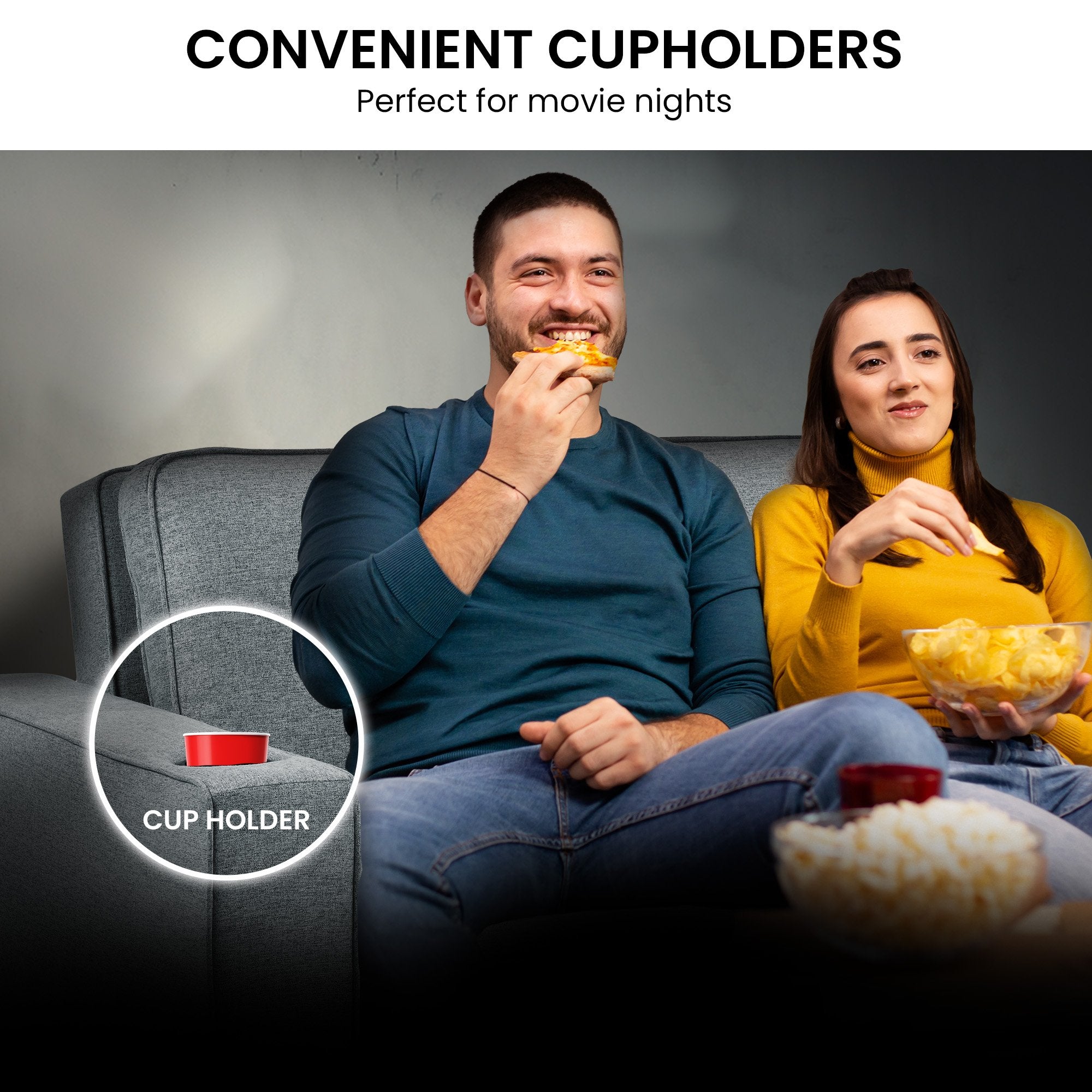 Sarantino Hoffman Linen Sofa Bed With Cushions & Cup Holders Dark Grey 9