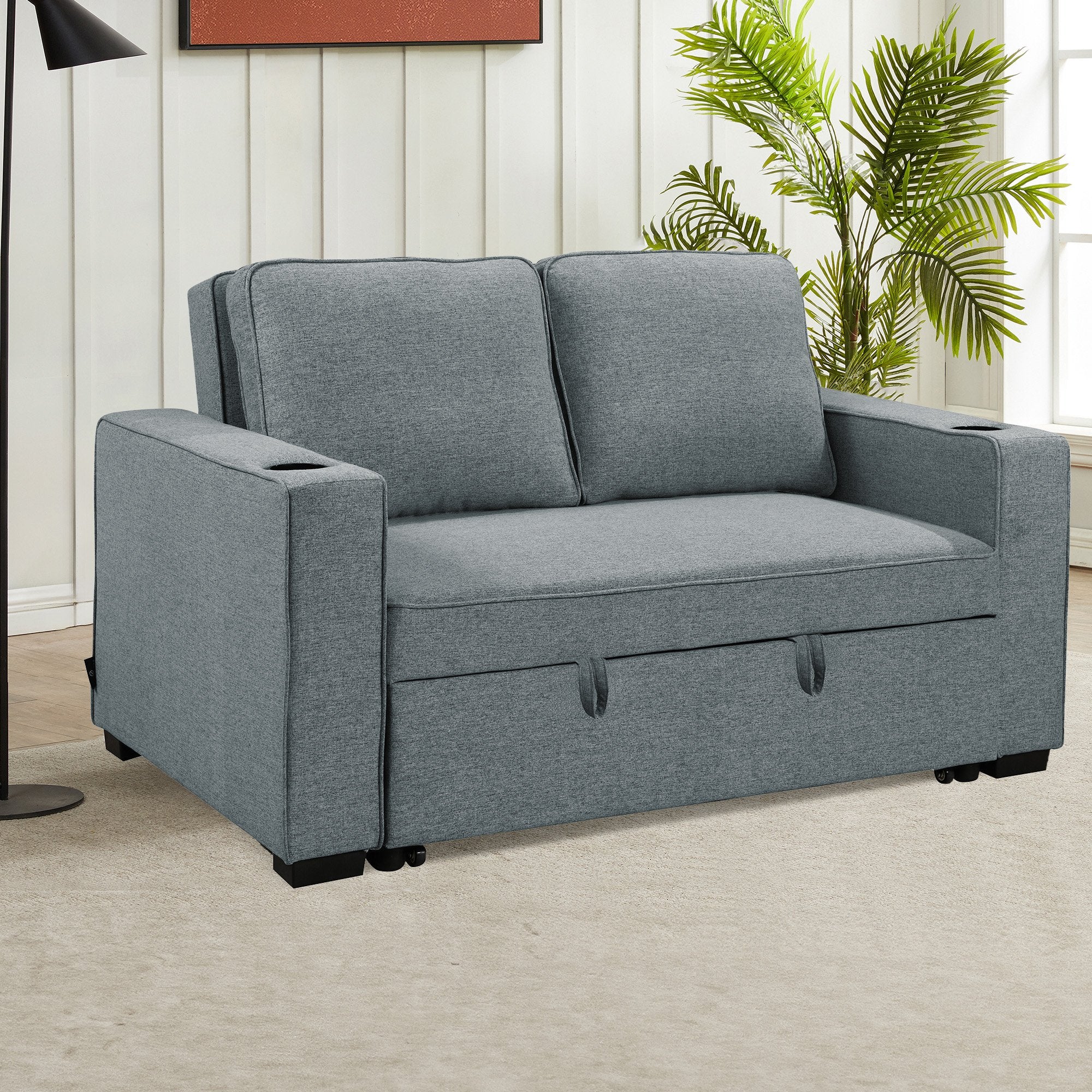 Sarantino Hoffman Linen Sofa Bed With Cushions & Cup Holders Dark Grey 10